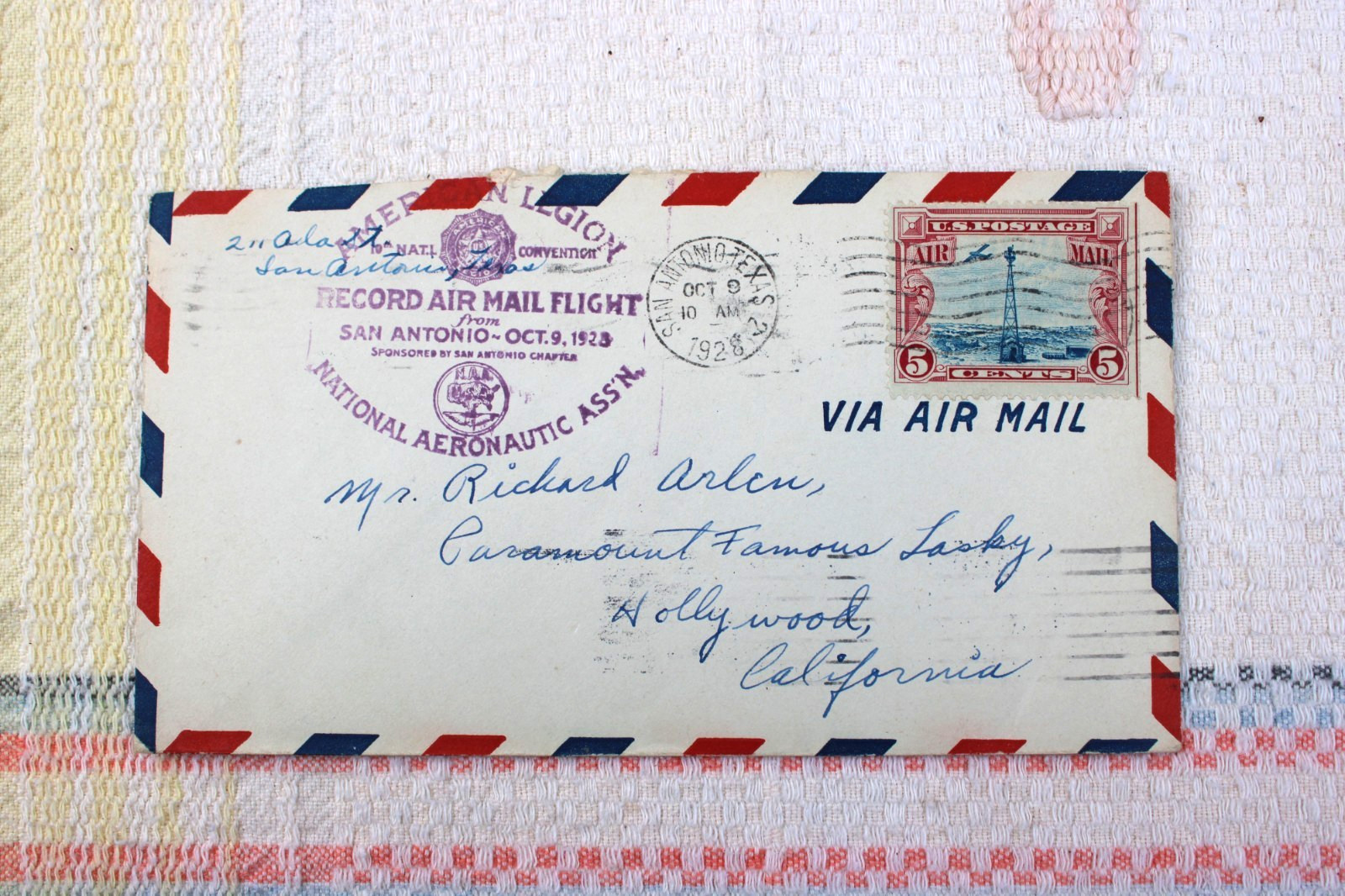 Antique Vintage Letter Envelope Richard Arlen-Hollywood Actor-Sent Oct. 9- 1928