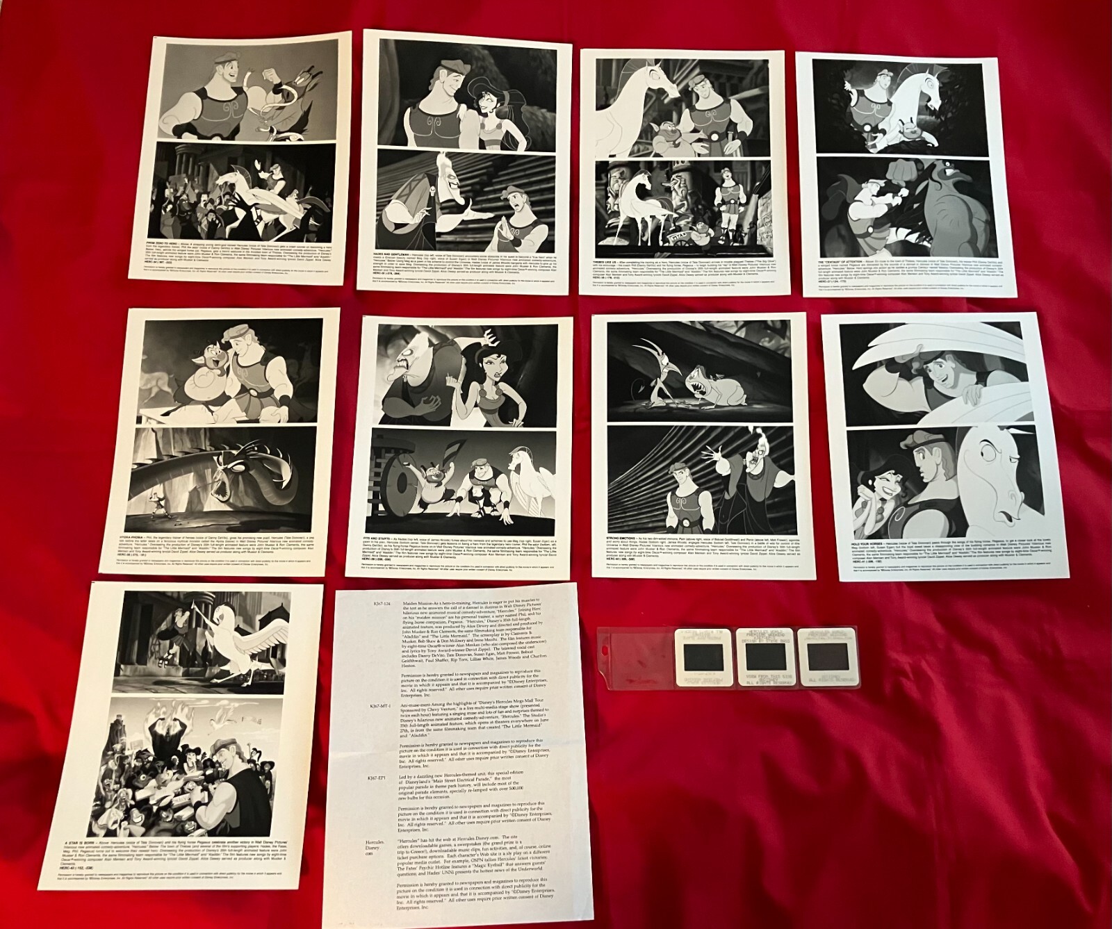 Disney 1997 Hercules Press Kit with NINE 8×10 Photos and 3 Slides – RARE