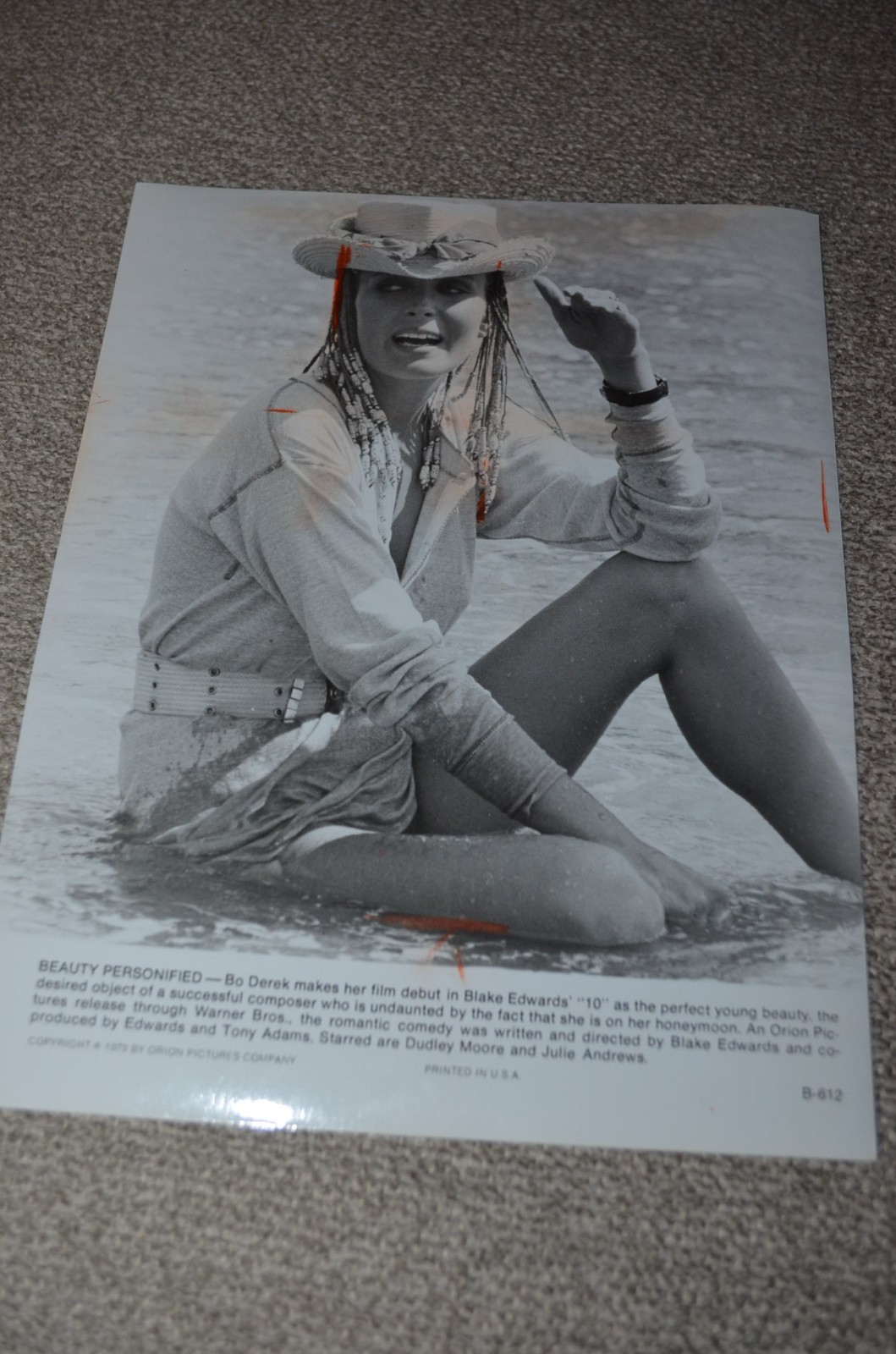 Bo Derek UNsigned 8×10 movie promo Photo “10” — sitting on beach