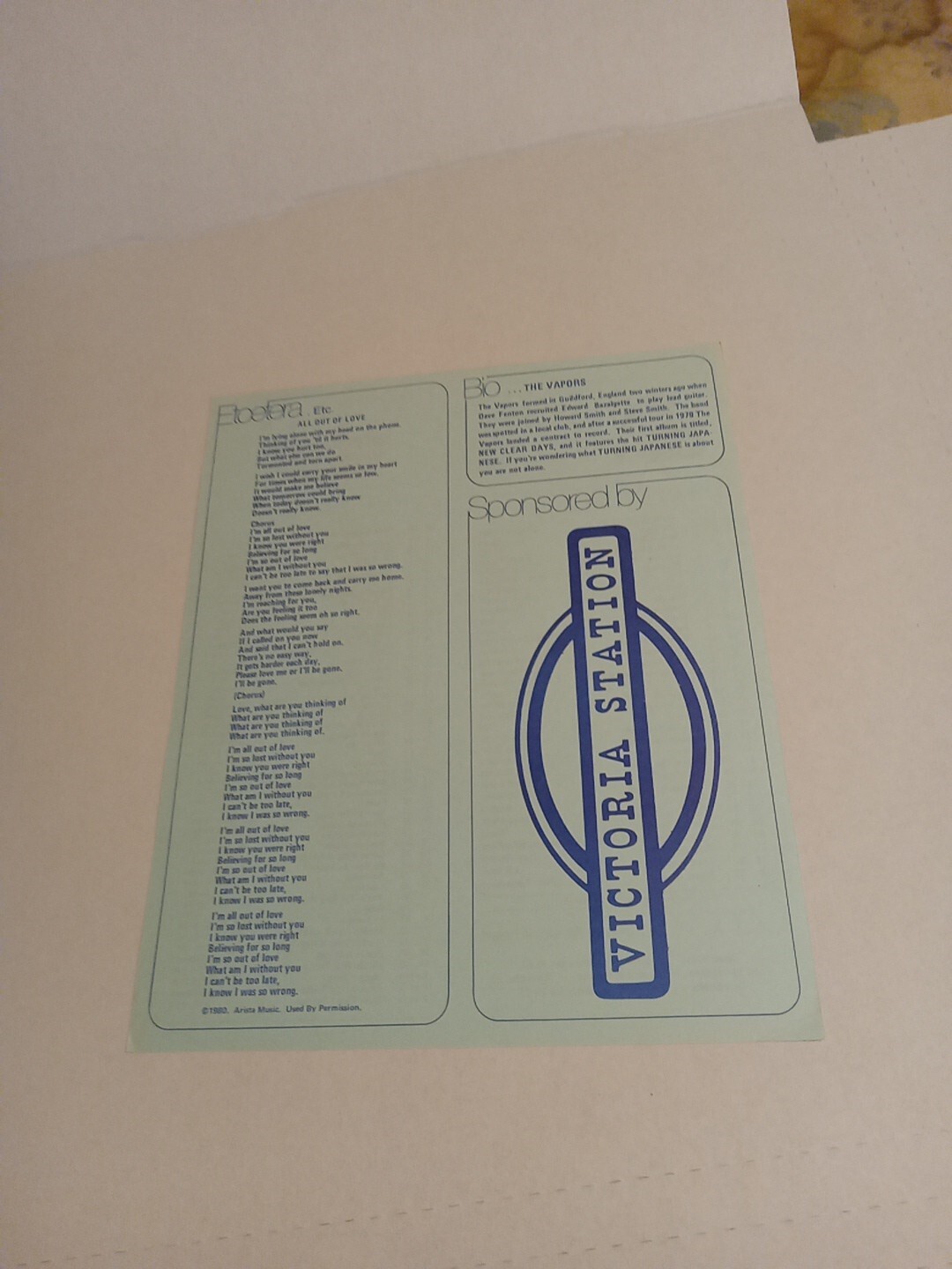 Radio Station Records Survey WLS Queen#1,the Vapors Biography 1980