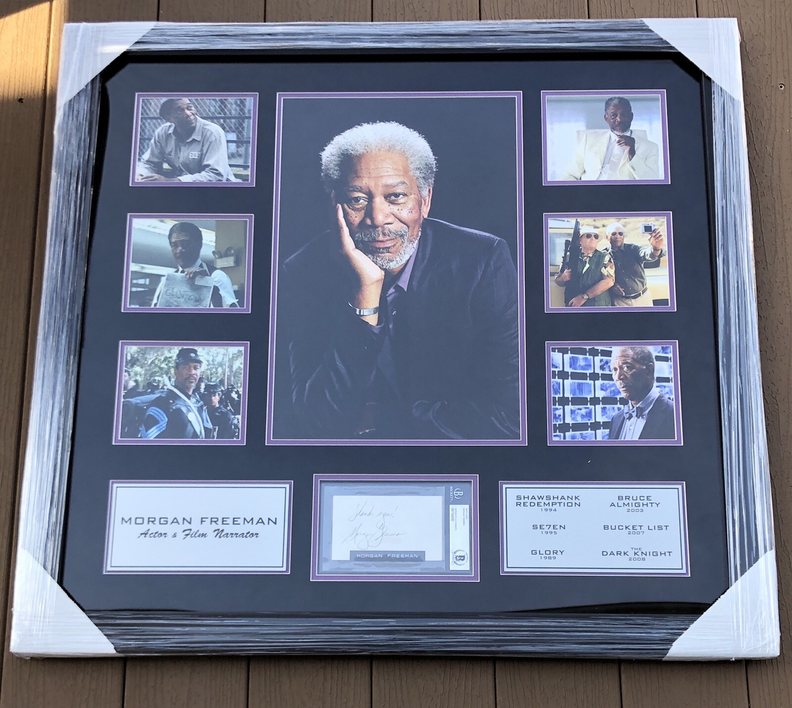 Morgan Freeman Cut Signed 31.5×33.5 Framed & Matted Photo Piece BAS Certified