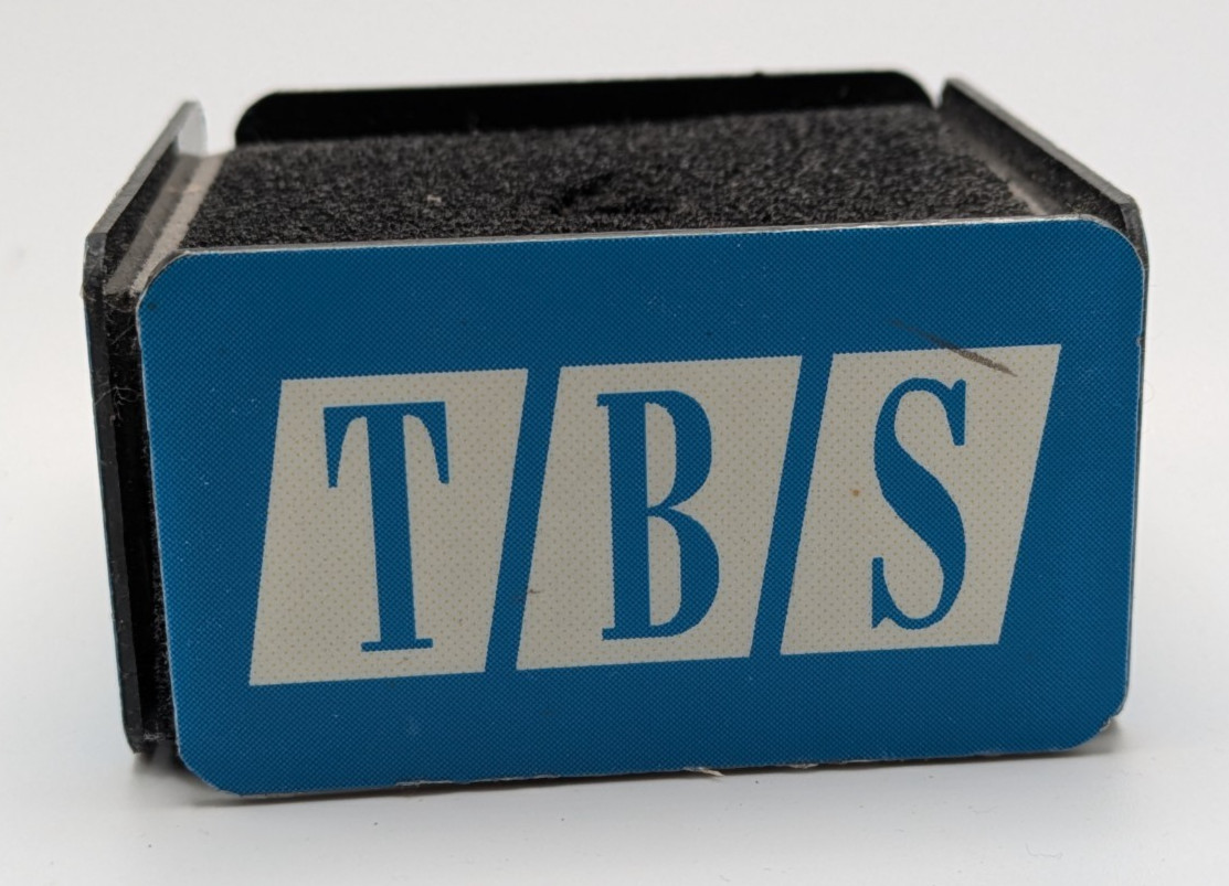 VINTAGE TBS Microphone Flag Screen Used Television Network Broadcast Blue Block