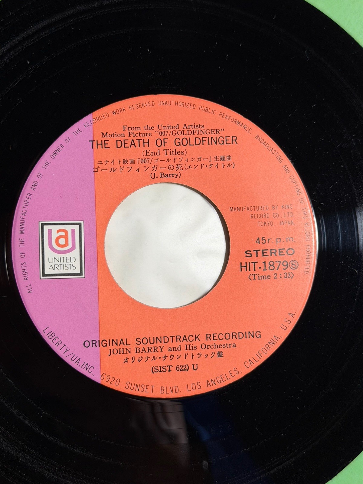 007: John Barry Orchestra “Goldfinger” 71 Japan 7″+Sean Connery Insert~#HIT-1879