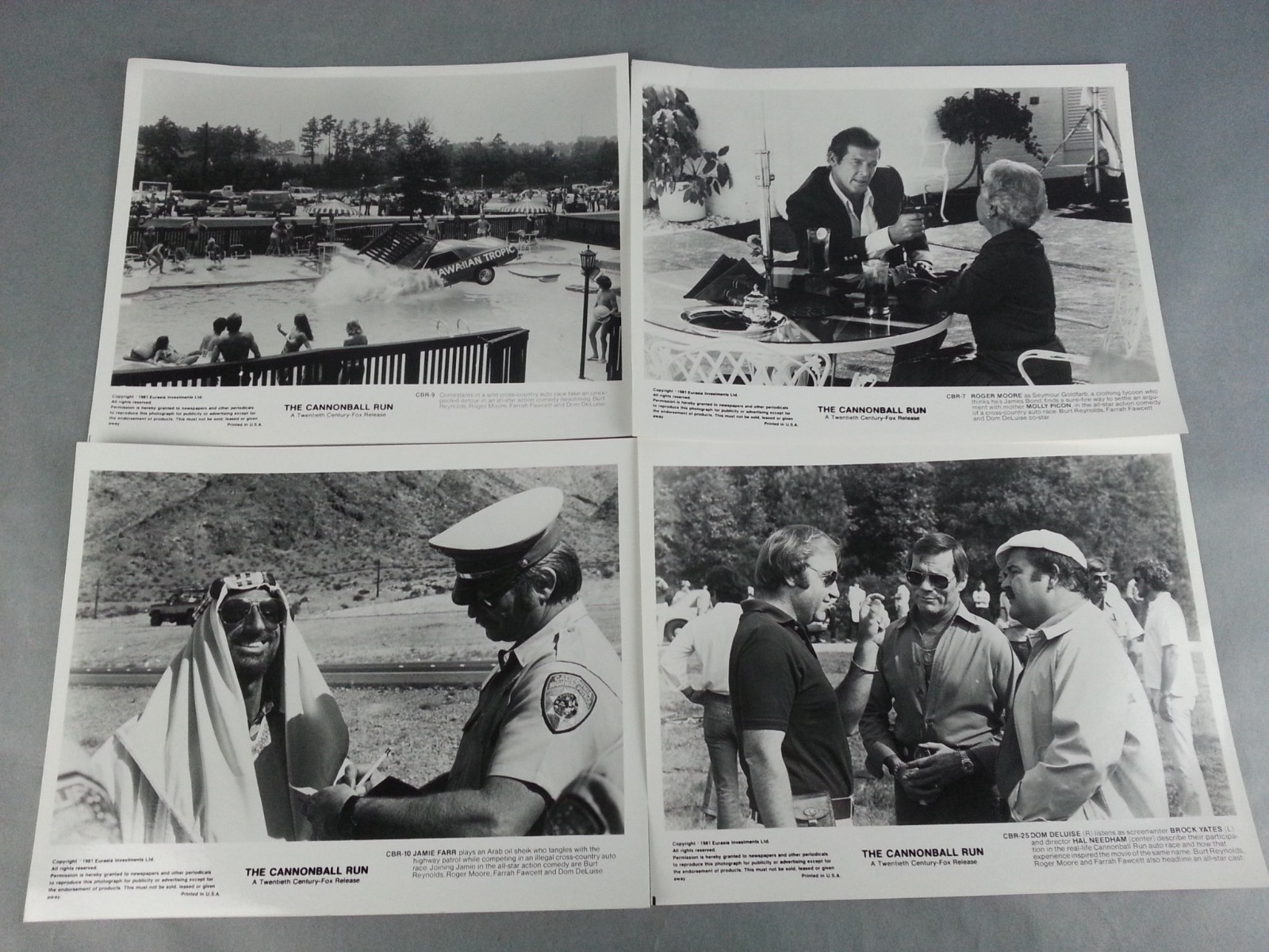 4 Vintage 1981 CANNONBALL RUN Publicity Photos Dom DeLuise Roger Moore