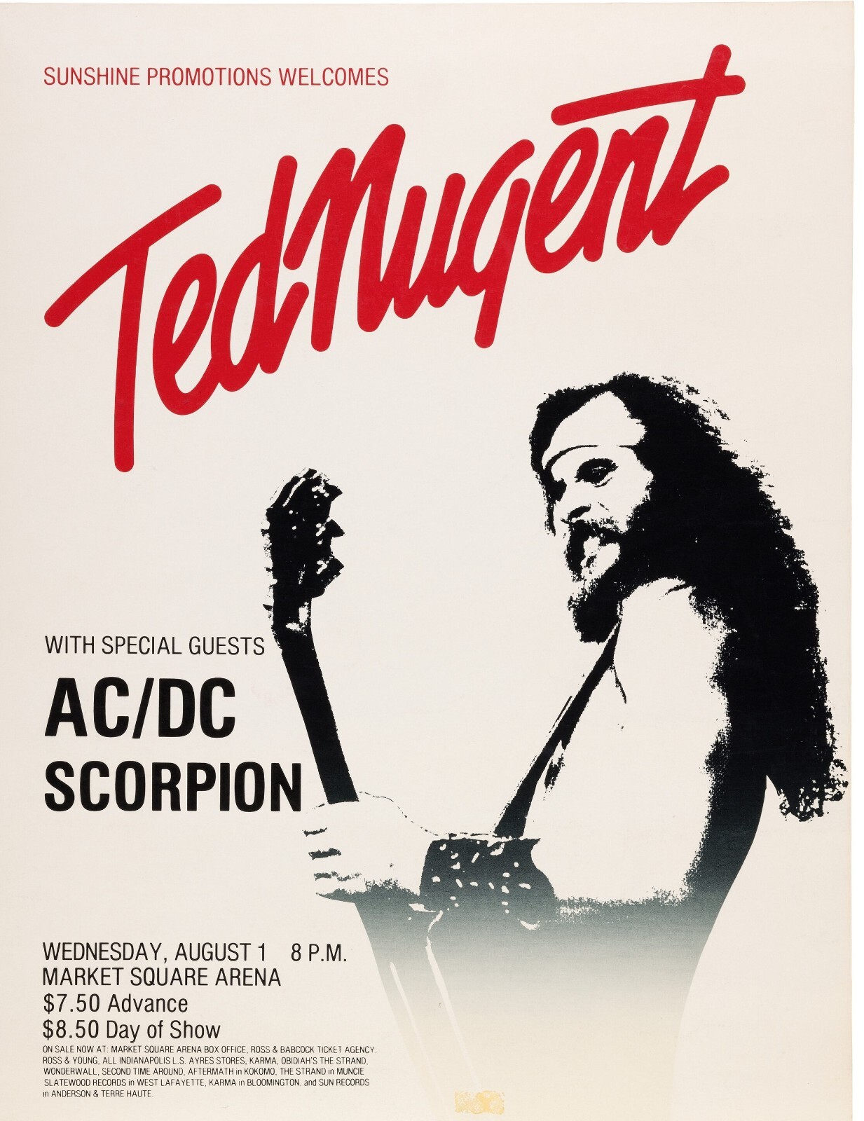 1979 TED NUGENT CONCERT POSTER WALL ART PRINT SIZE 11X17in INDIANAPOLIS INDIANA