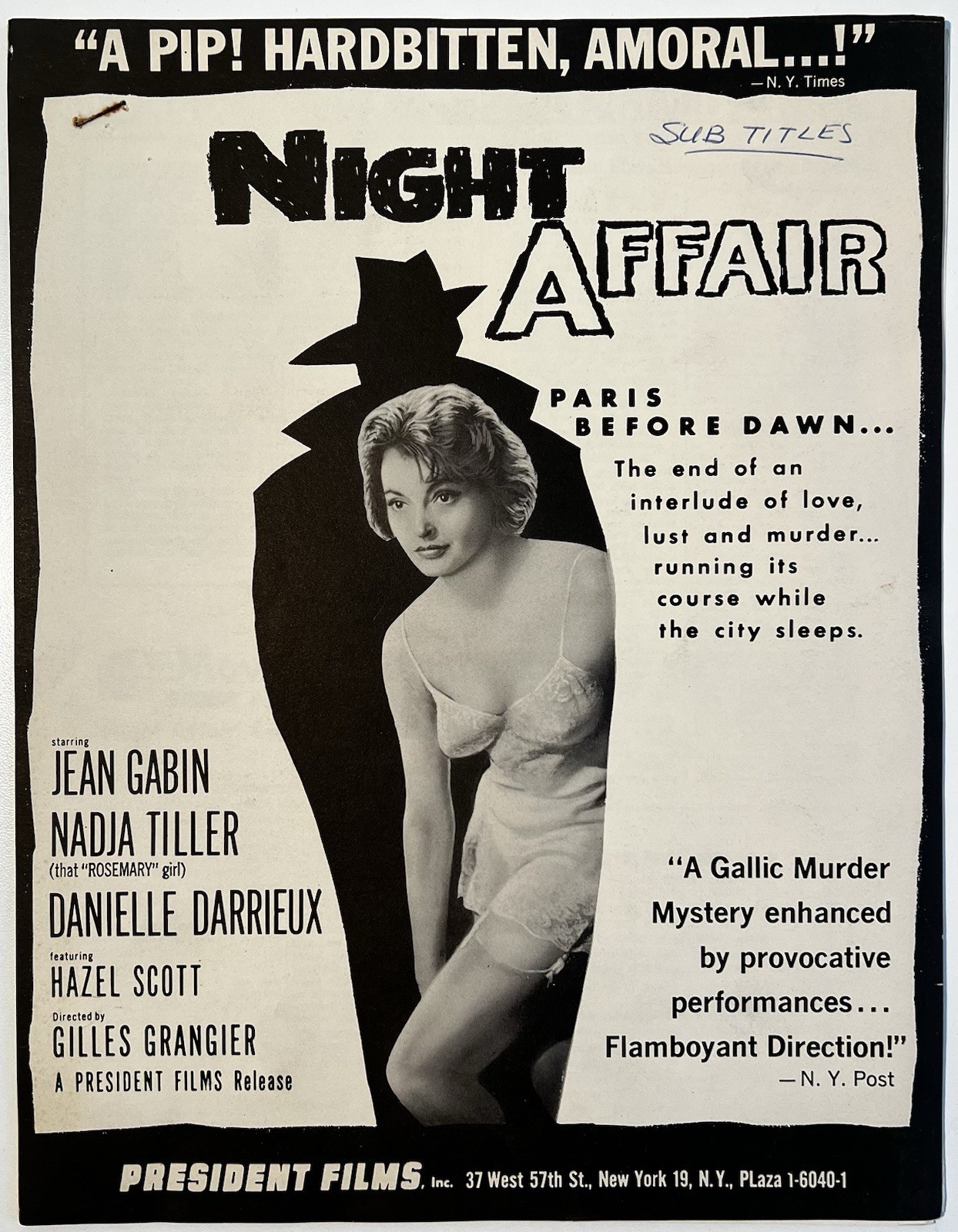 Night Affair 1961 Pressbook Jean Gabin French Crime Film 10pg