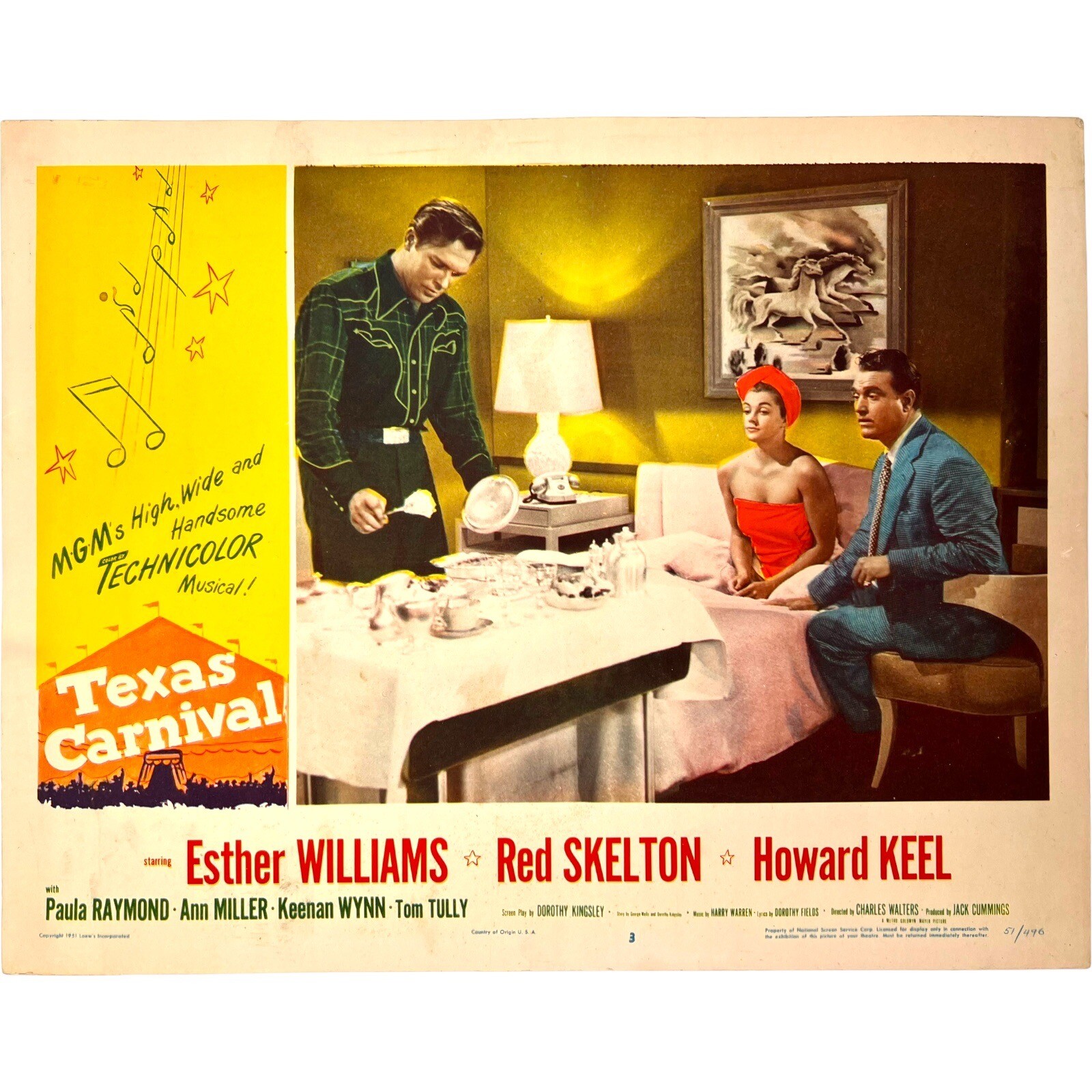 VTG 1951 Loew’s Inc LOBBY CARD Texas Carnival Room Service Scene Red Skelton