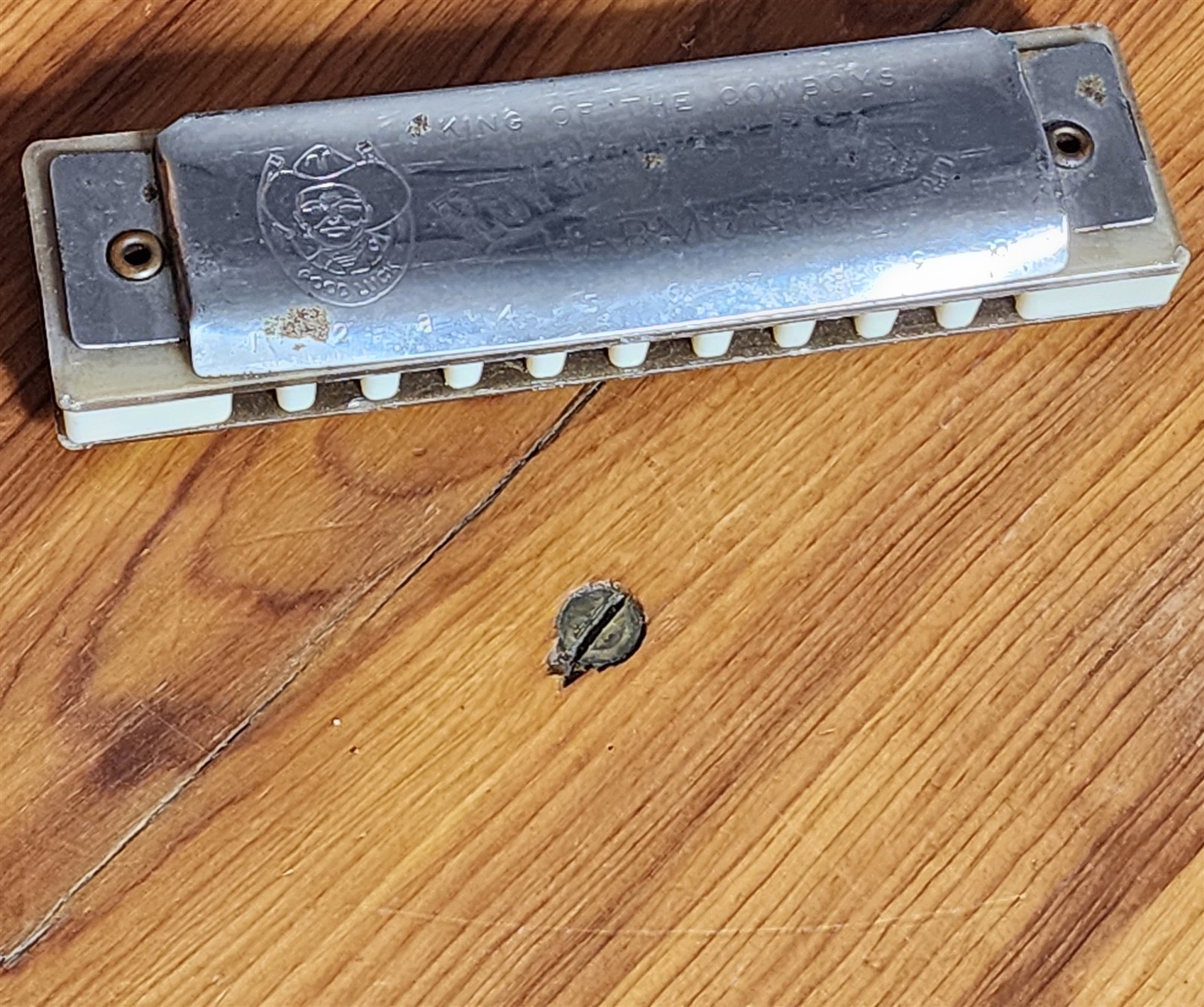 VINTAGE ROY ROGERS RIDERS HARMONICA KING OF THE COWBOYS METAL AND PLASTIC 4″
