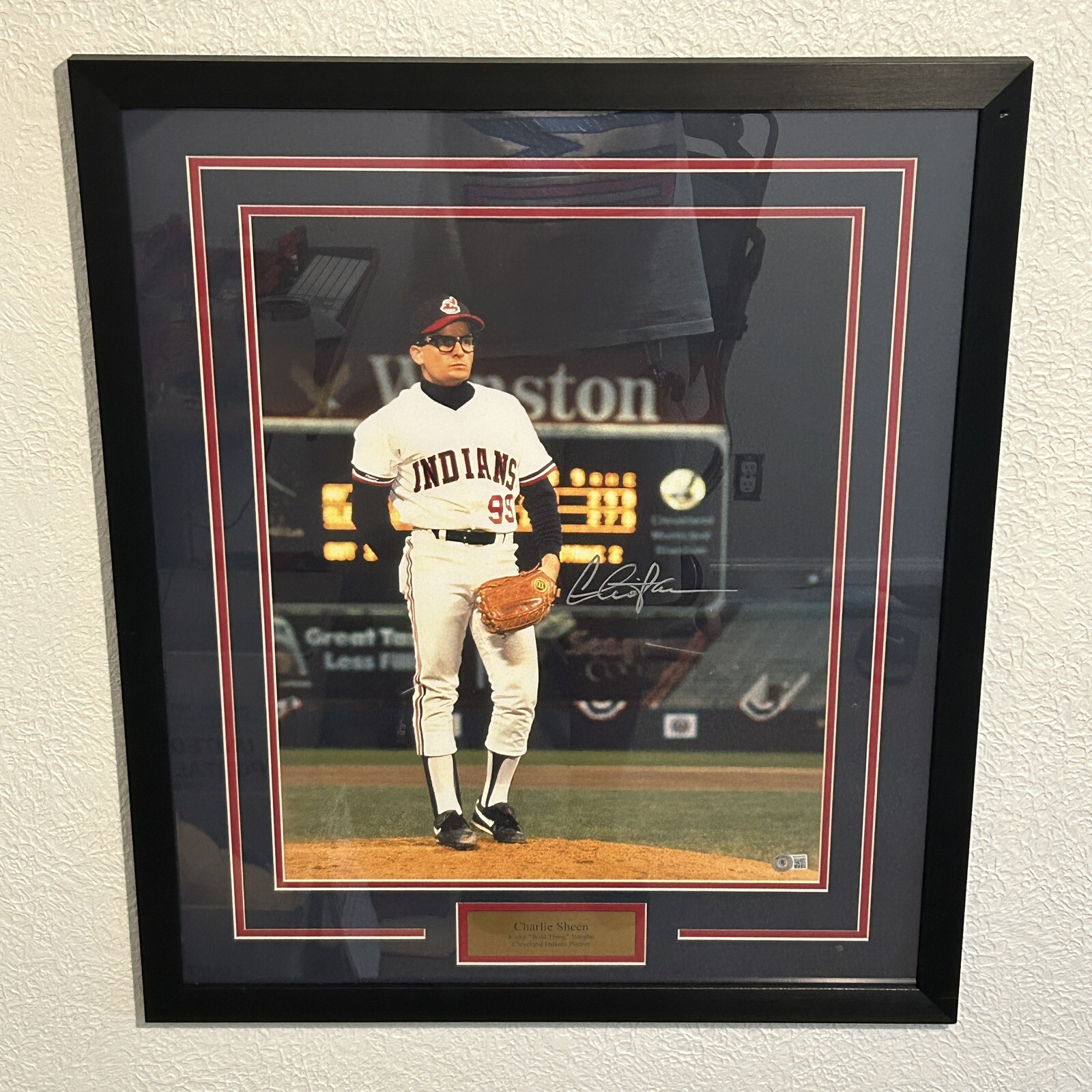 Charlie Sheen Signed 16×20 Major League Vaughn On Mound JSA/COA Framed