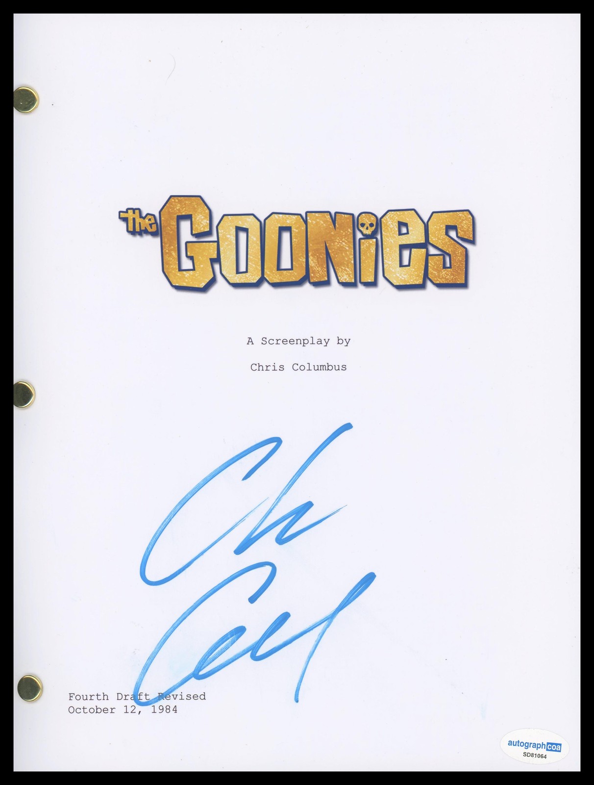 Chris Columbus “The Goonies” Director AUTOGRAPH Signed Script Screenplay ACOA