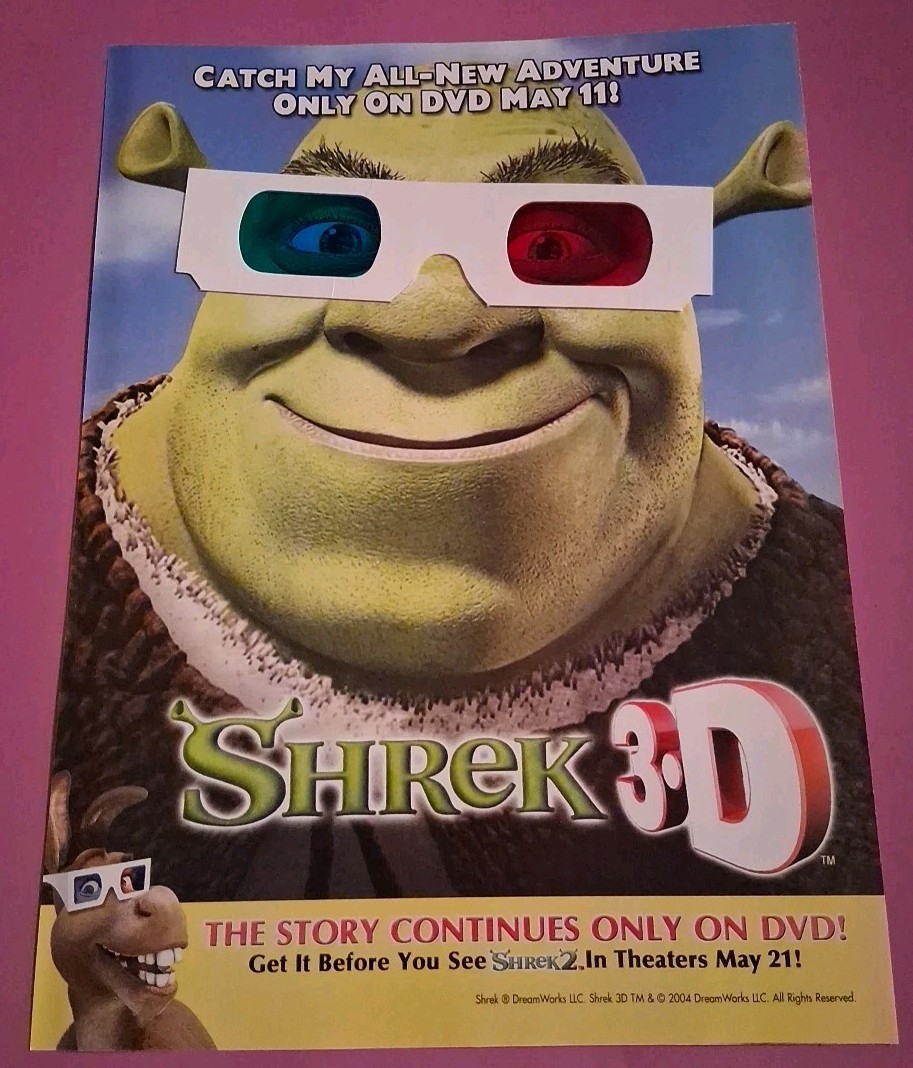 Shrek 3D With Glasses Vintage Print Ad 2004 8×11