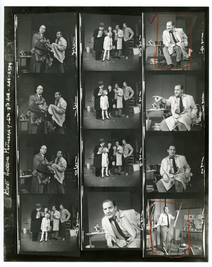 PHILIP BRUNS, CONRAD BAIN contact sheet 12 images theater 1965 SQUARE IN THE EYE