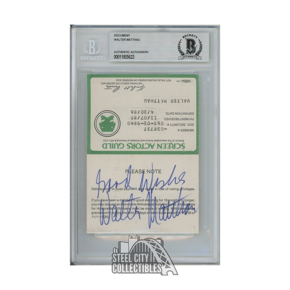 Walter Matthau Autographed Screen Actor Guild Membership Card-BAS (Signed Twice)