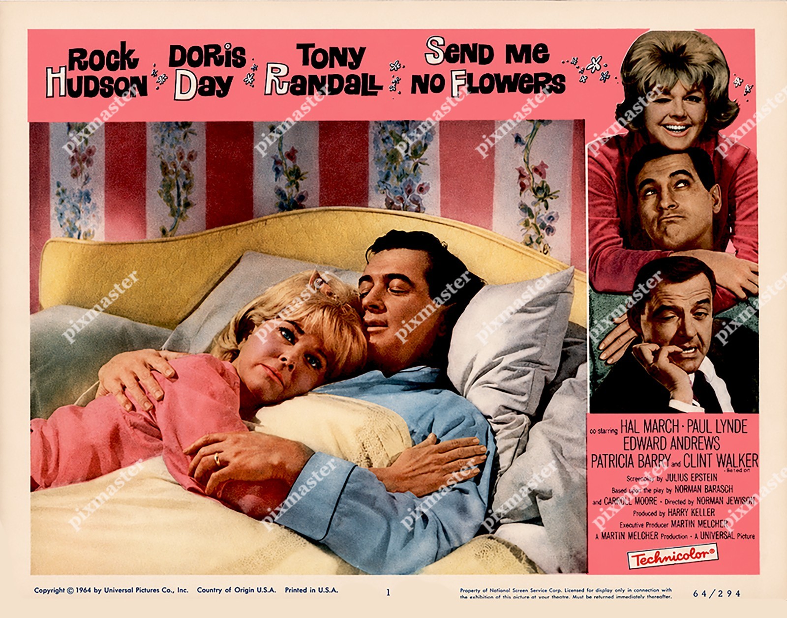 DORIS DAY in SEND ME NO FLOWERS 1964 ROMANCE LOVE COMEDY 11 X 14 LOBBY CARD # 1