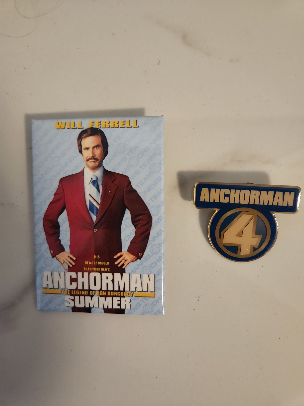 Set of 2 Anchorman Movie Theatrical Release Promotional Pins Ron Burgundy