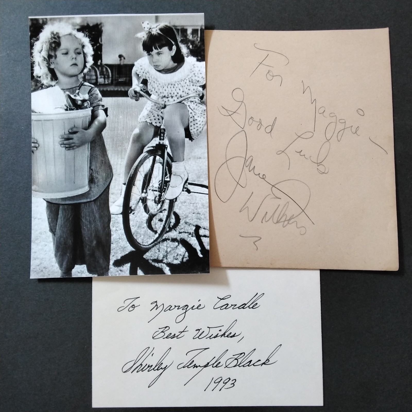 Shirley Temple & Jane Withers SIGNED Card Photo 30s Movie Actress Bright Eyes