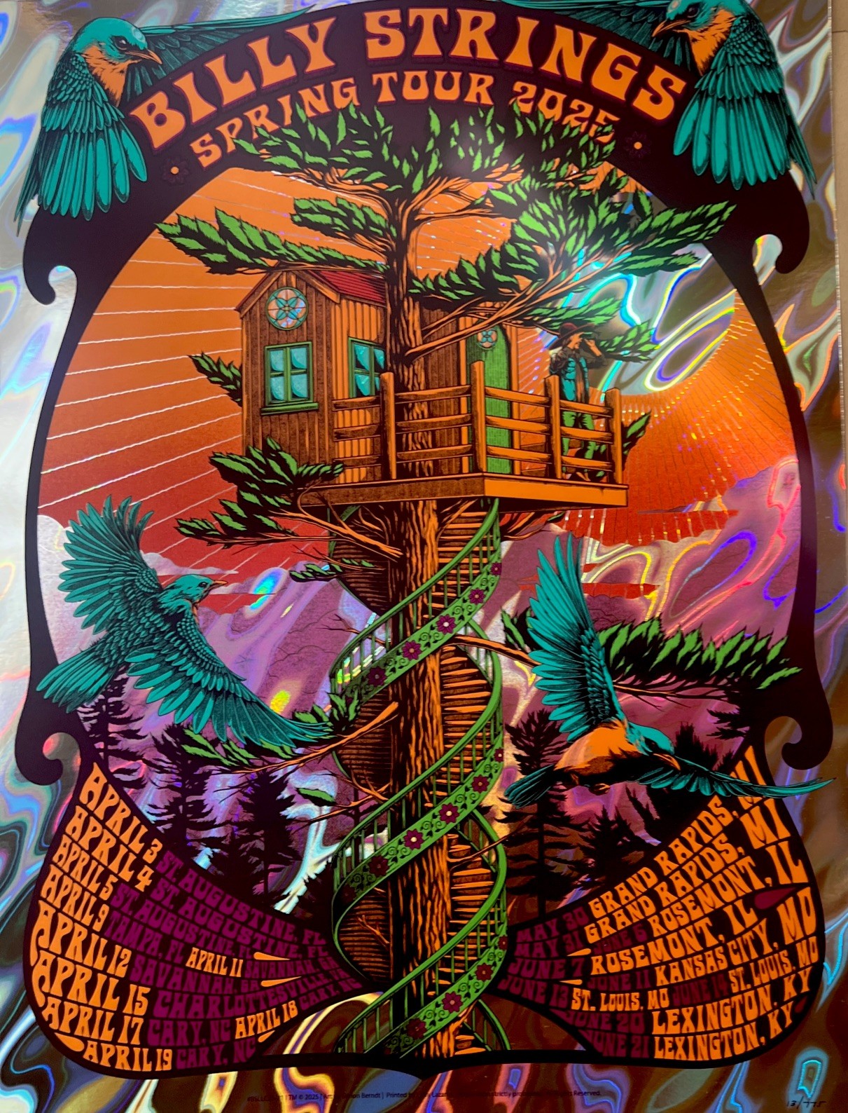 Billy Strings FOIL poster 2025 Spring Tour Cary Rosemont St Auggy ST. L #13/775