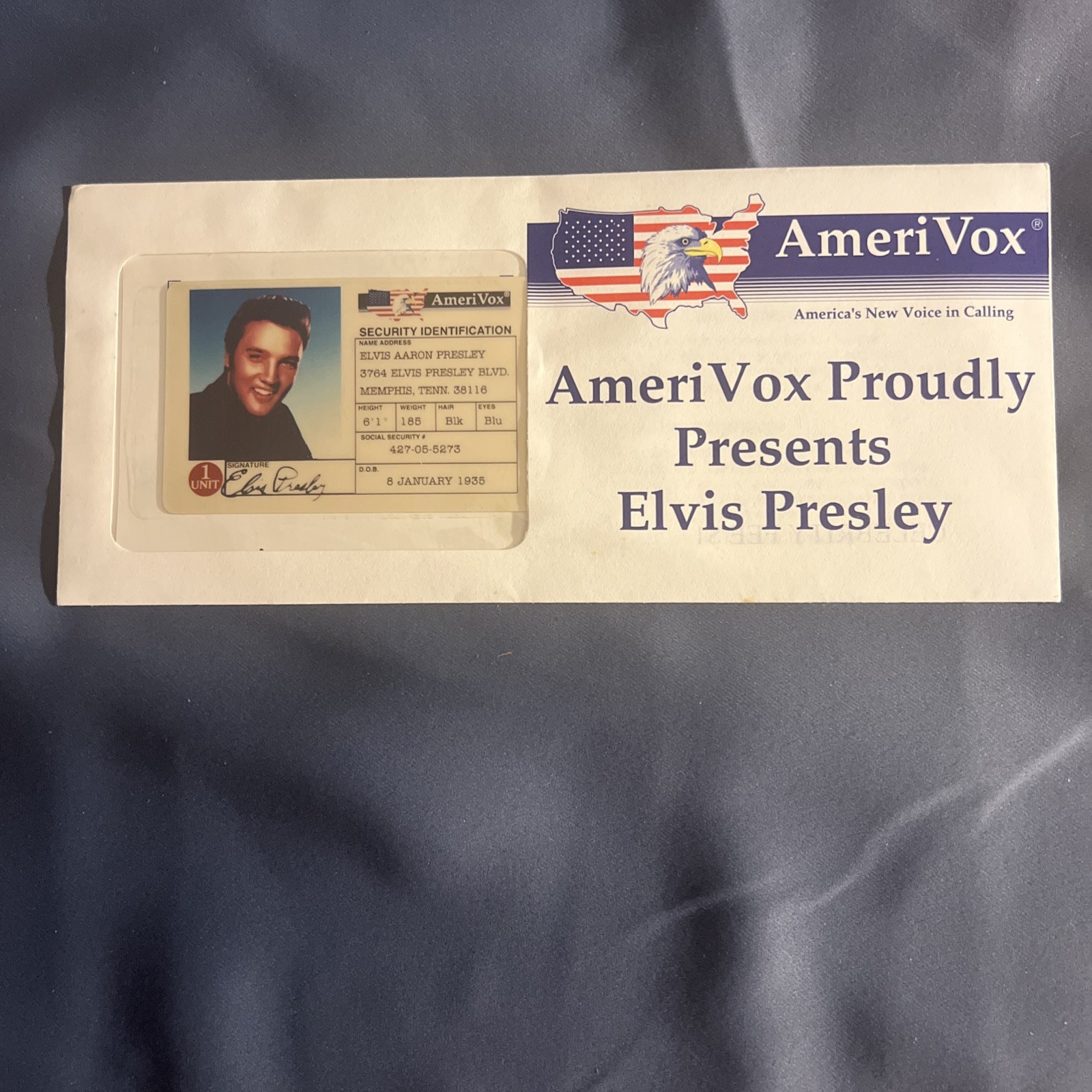 1993 Elvis Presley AMErIVOX Phone Card Security Id Vintage Original Pkg Sealed