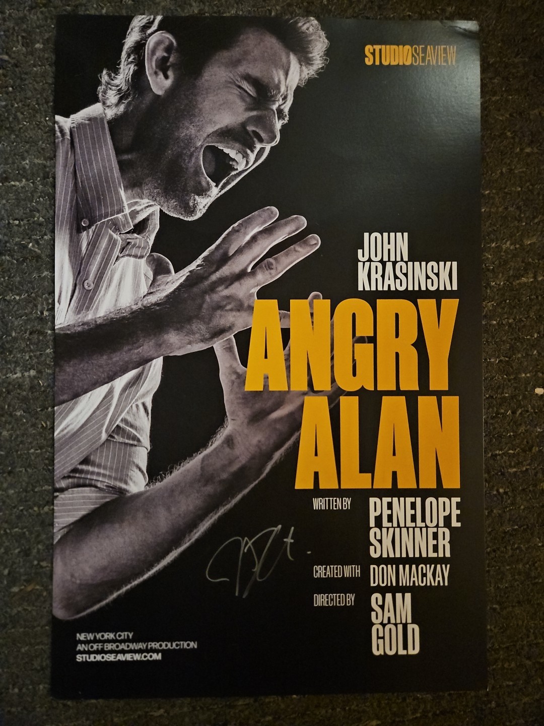 Angry Alan Window Card Signed By John Krasinski – Off Broadway
