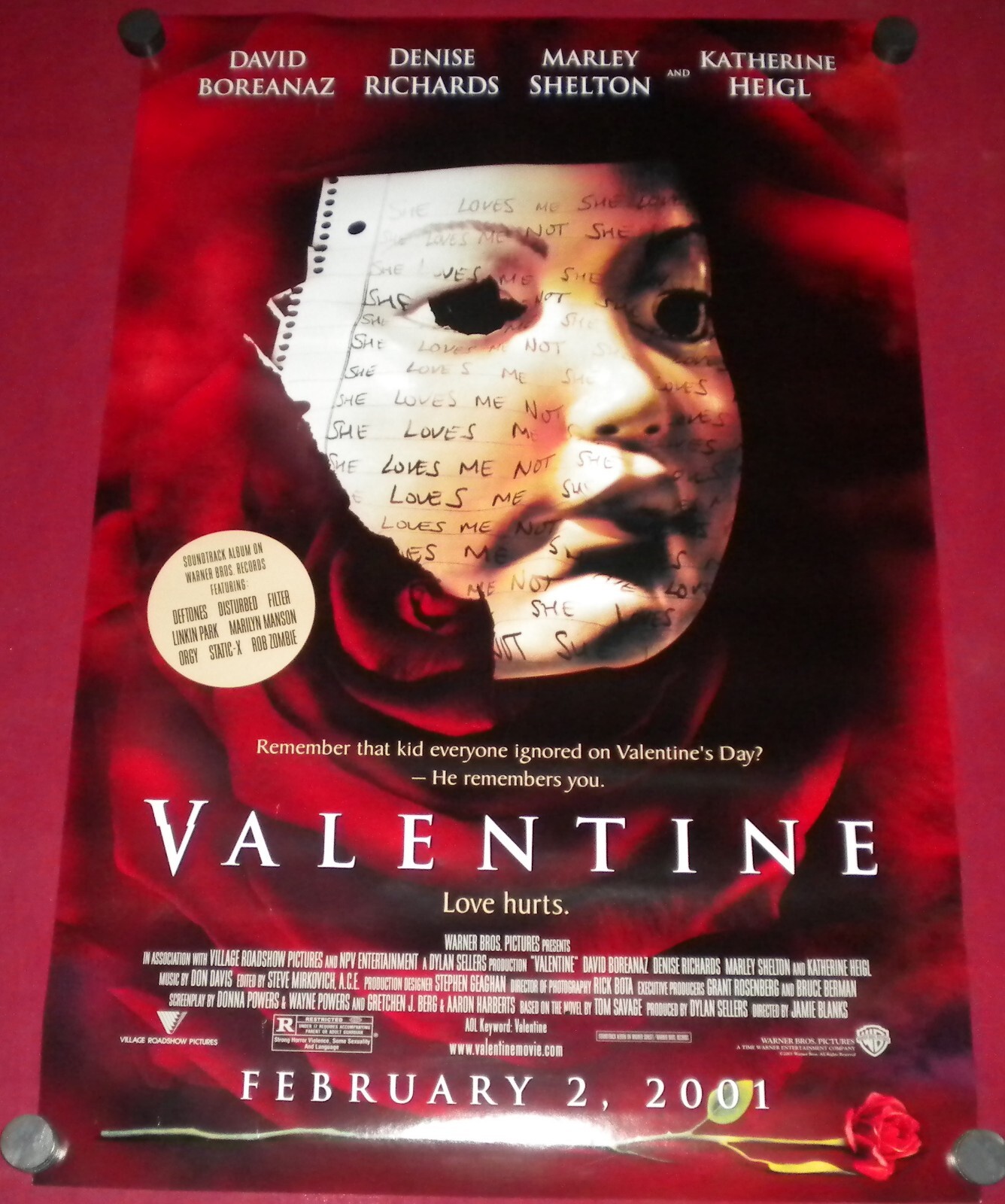 Valentine Poster 17×26 S/S David Boreanaz Denise Richards Marley Shelton