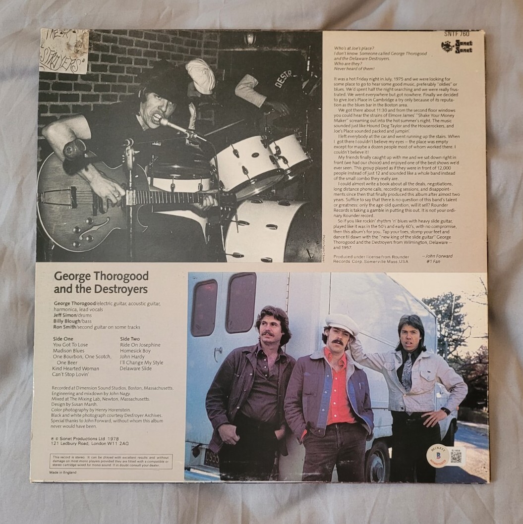 George Thorogood signed autographed vinyl LP record Beckett BAS COA #BL16836
