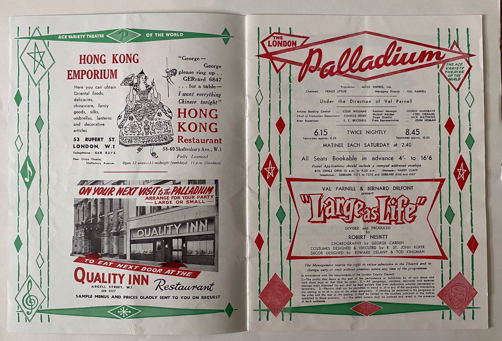 London Palladium Vintage Programmes Norman Wisdom/ Harry Secombe Terry-Thomas