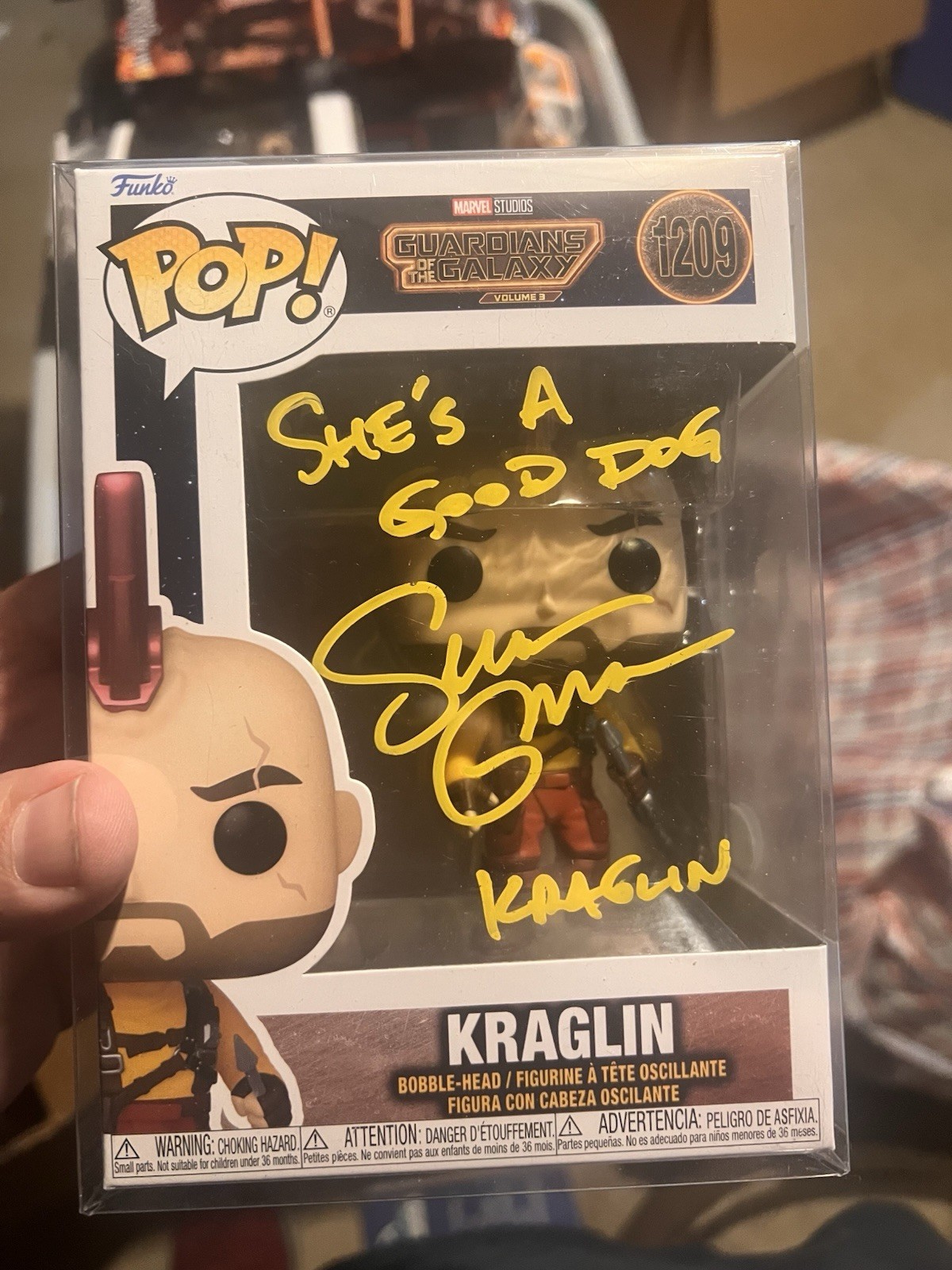 Sean Gunn Signed Funko Pop W/ Character Name Kraglin + Quote Beckett Auth