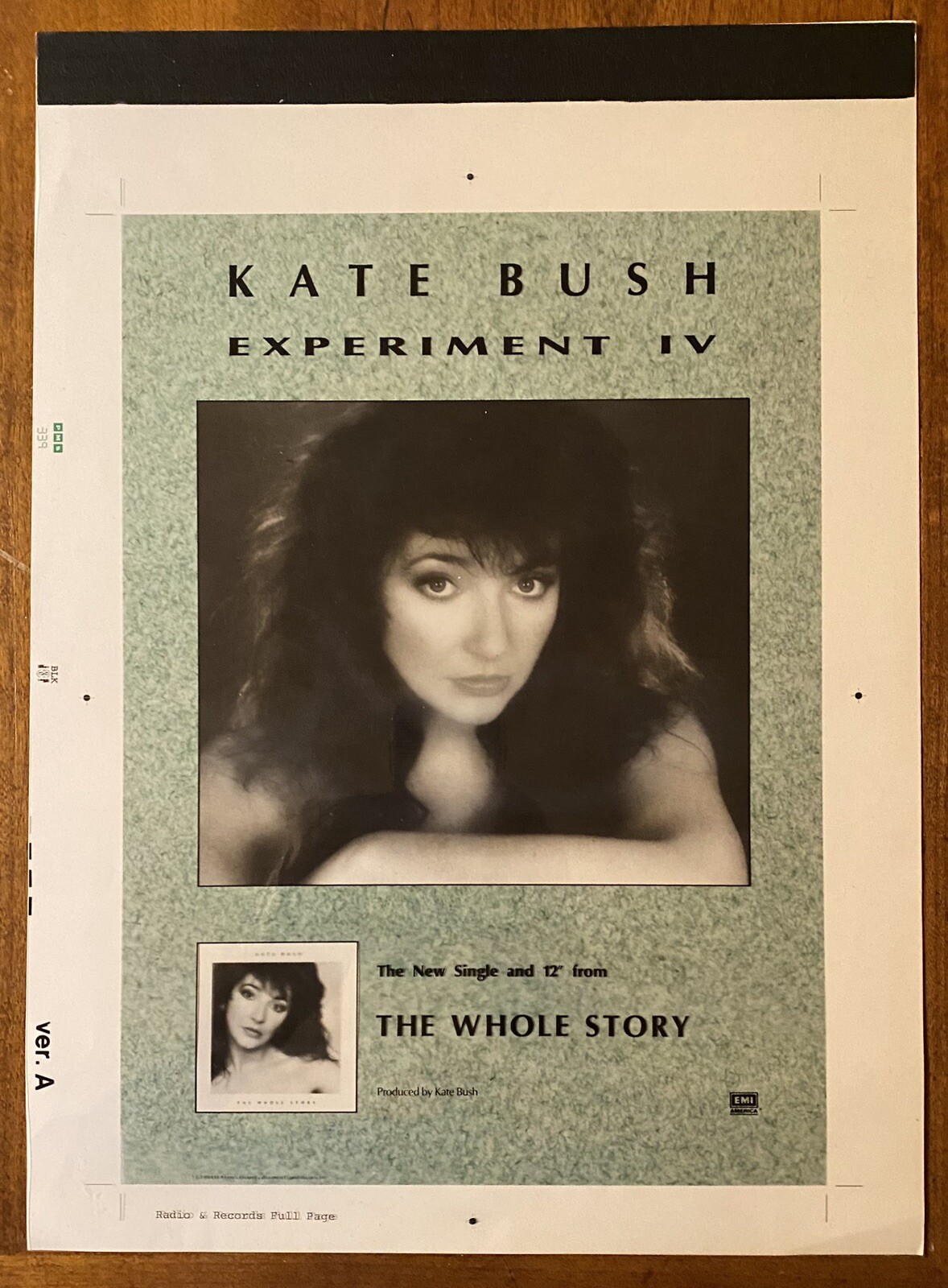KATE BUSH Experiment IV 1986 US EMI Original ARTWORK For Radio & Records AD