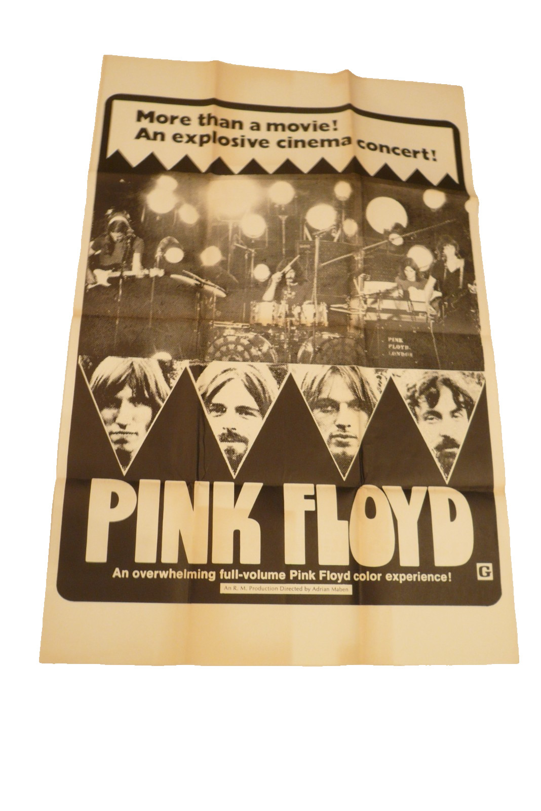 PINK FLOYD 1972 Movie Poster 27x 41 One-Sheet. Live in Pompeii Concert FOLDED