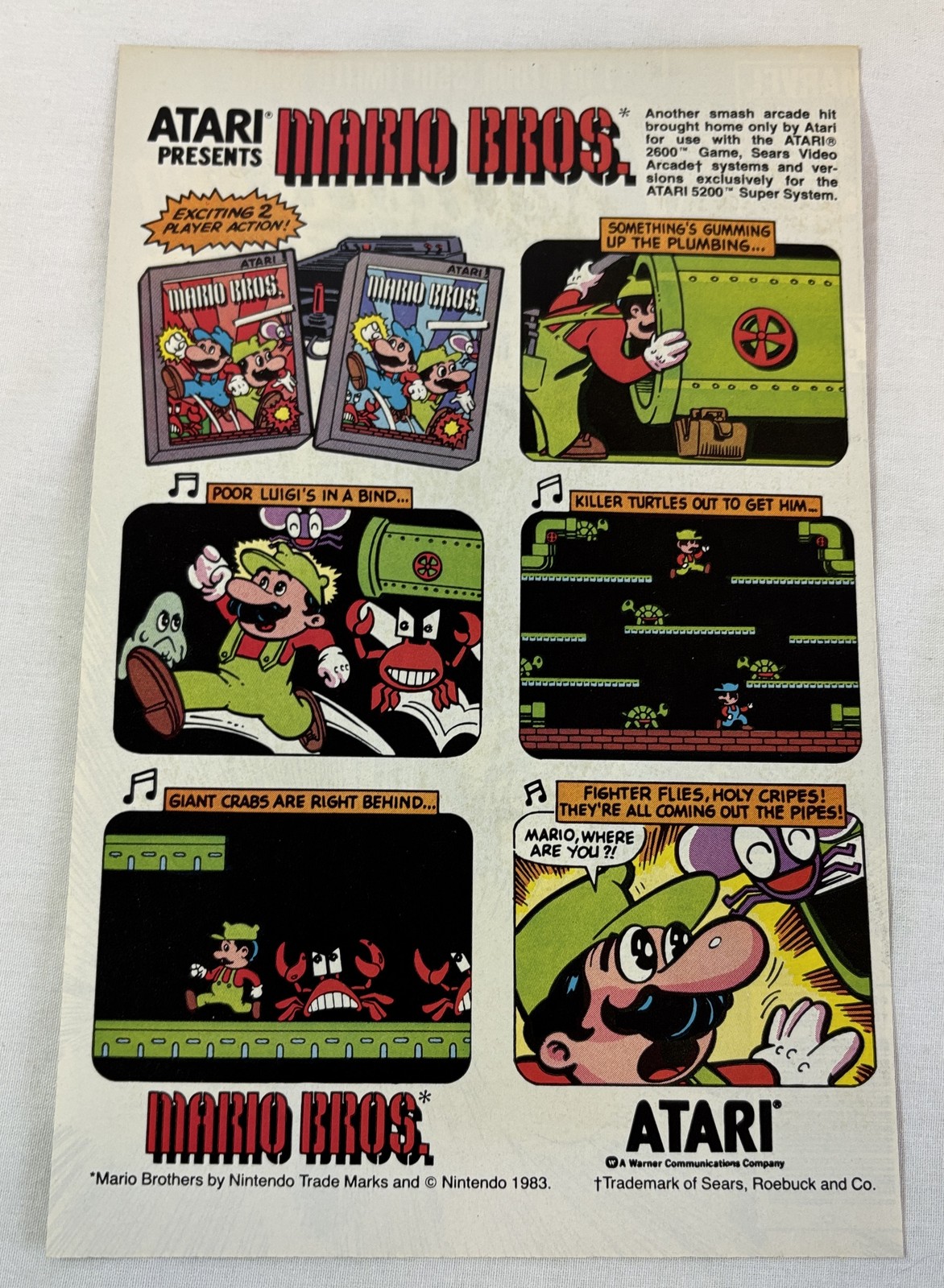 1983 Atari/Nintendo MARIO BROS video game ad page ~ Mario Brothers