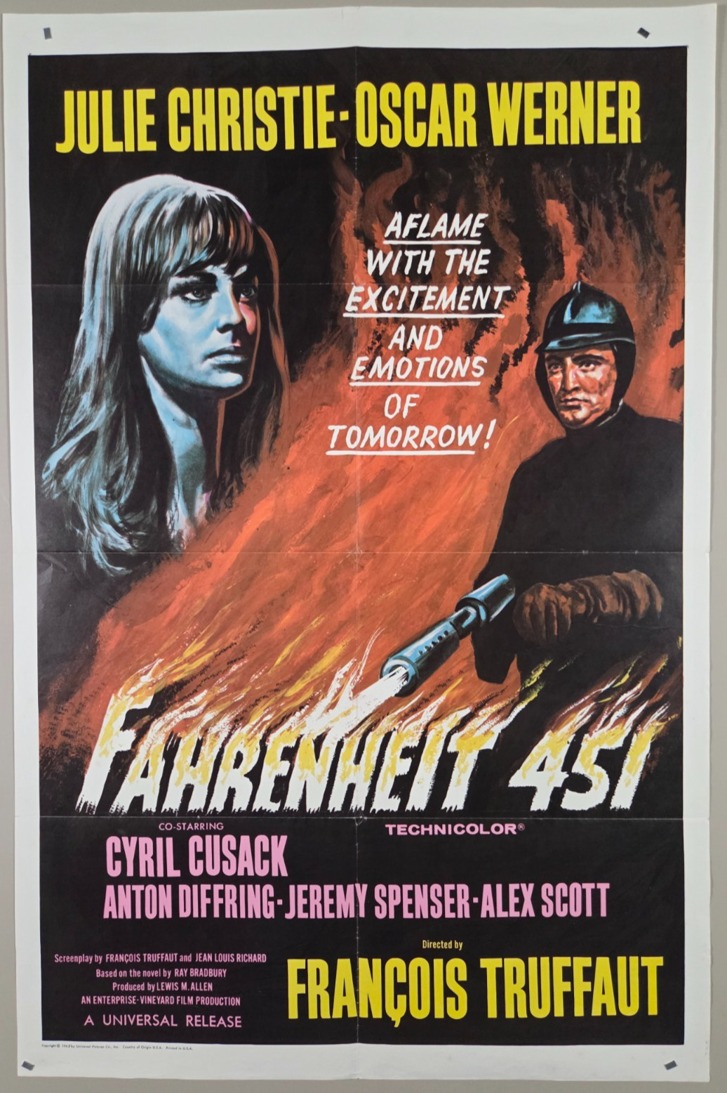 FAHRENHEIT 451 – Rare English Int 1966 US original 27×41 One Sheet film poster