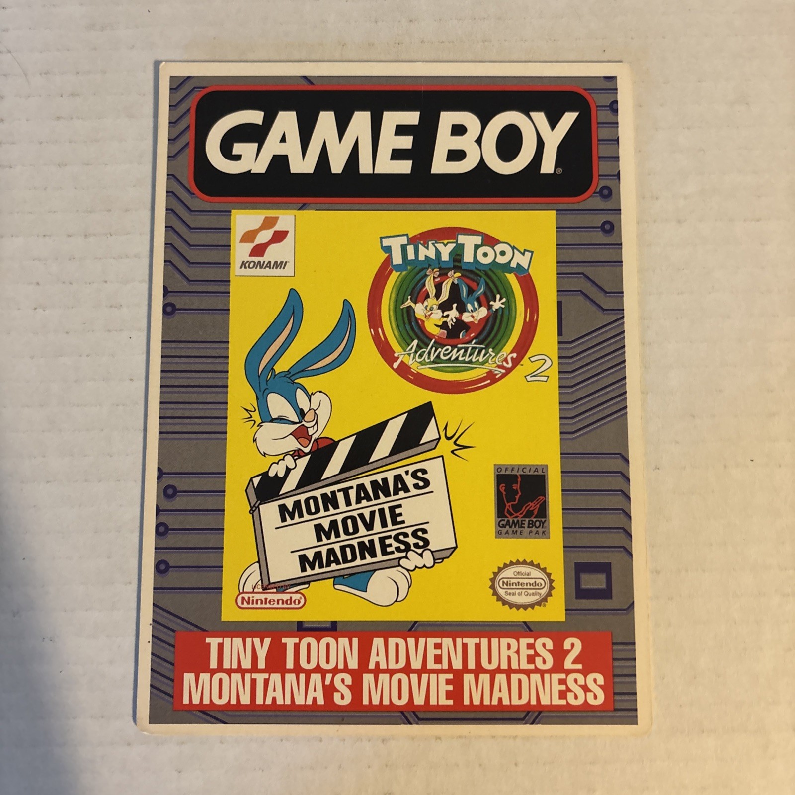 GameBoy Tiny Toon Adventures 2 Montana’s Movie Madness VIDPRO Card Toys R Us