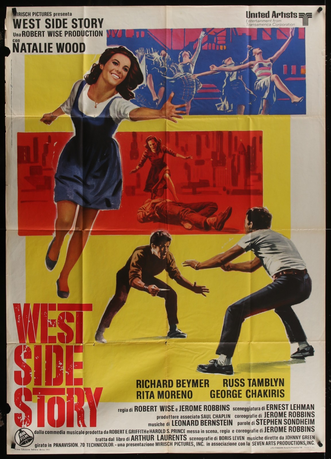 WEST SIDE STORY 1962 Original Italian 39×55 Poster Natalie Wood Robert Wise