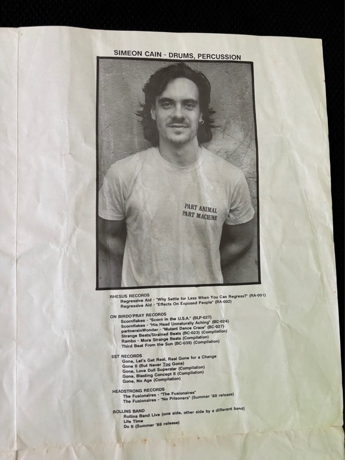 ROLLINS BAND – LIFETIME Tour ’88 Program / Henry Rollins / 17.5 x 22.5″ / USED