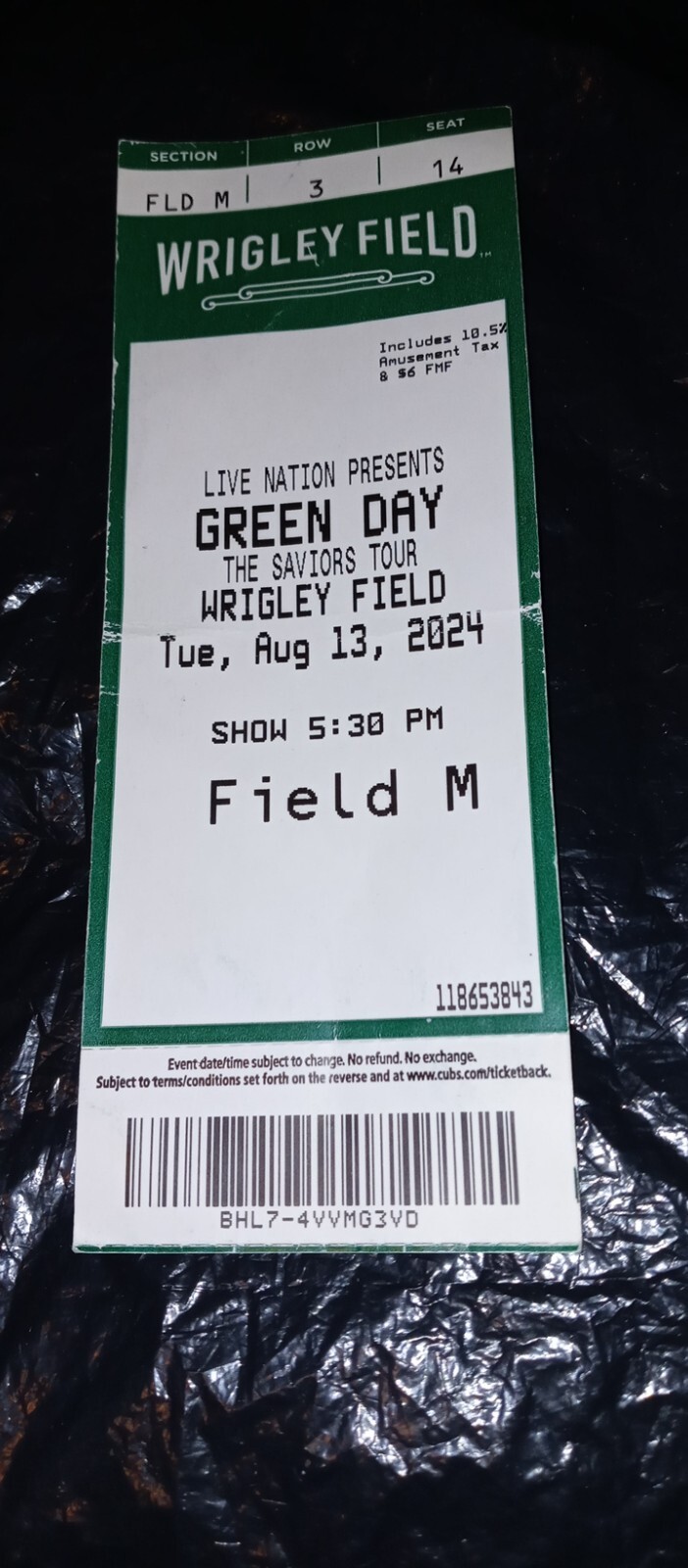 Green Day 8/13/24 Chicago Wrigley Field Saviors 2024 Tour Concert Field M Ticket