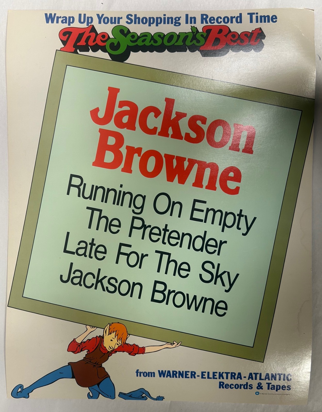 Vtg Jackson Browne Record Store Display Poster Warner Elektra Atlantic (A10)