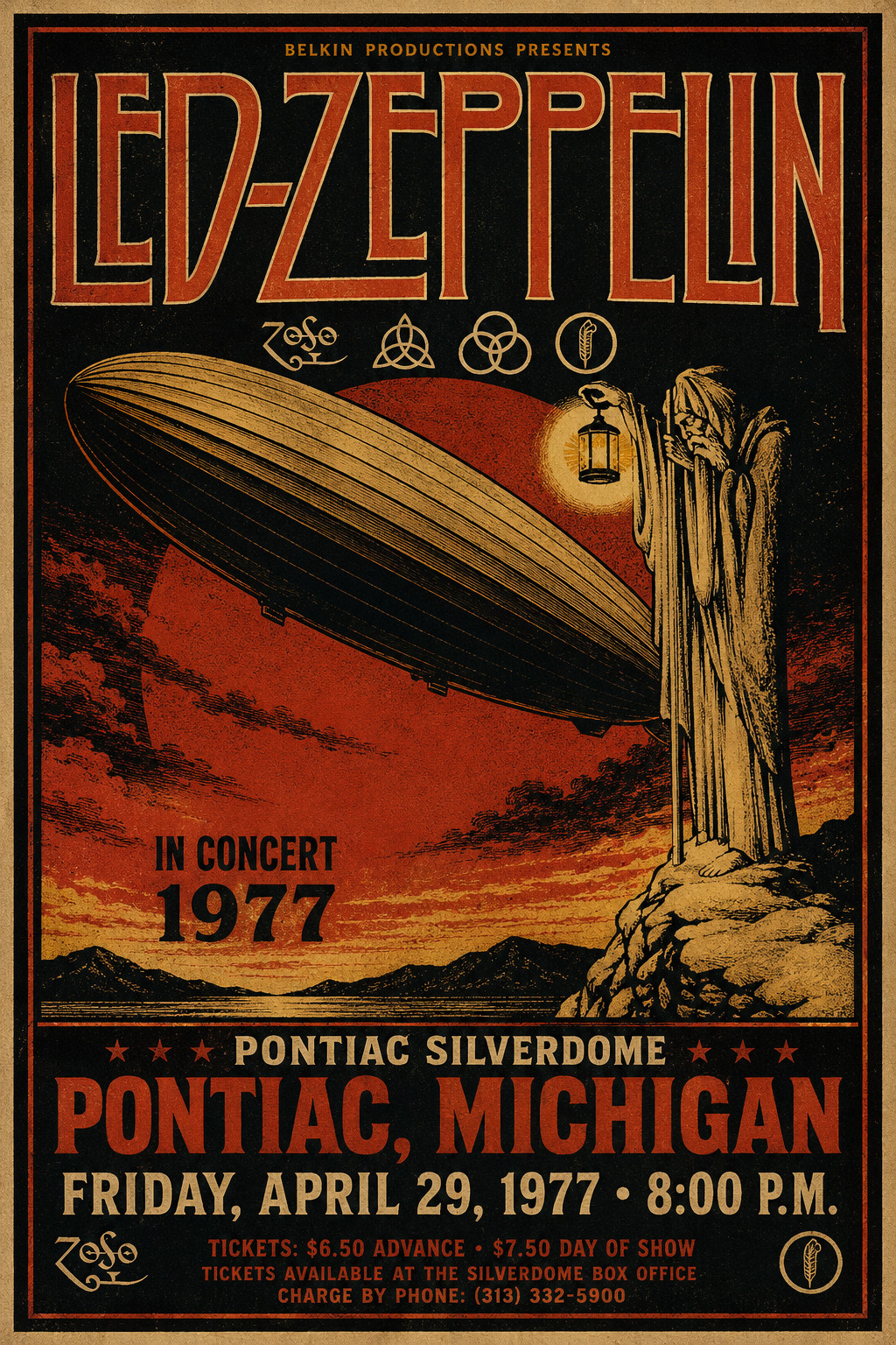 1977 LED ZEPPELIN CONCERT POSTER WALL ART PRINT PONTIAC MICHIGAN SIZE 11X17inch