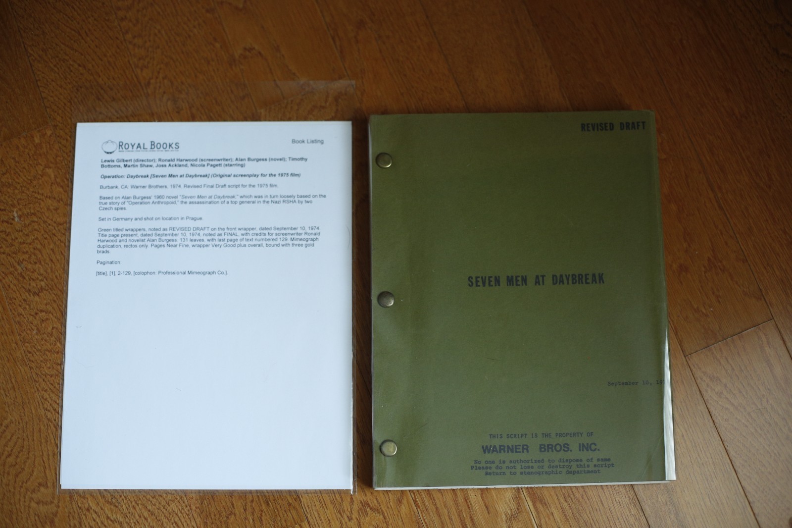 Seven Men at Daybreak (Operation Daybreak) Script, Screenplay (1974, WWII)