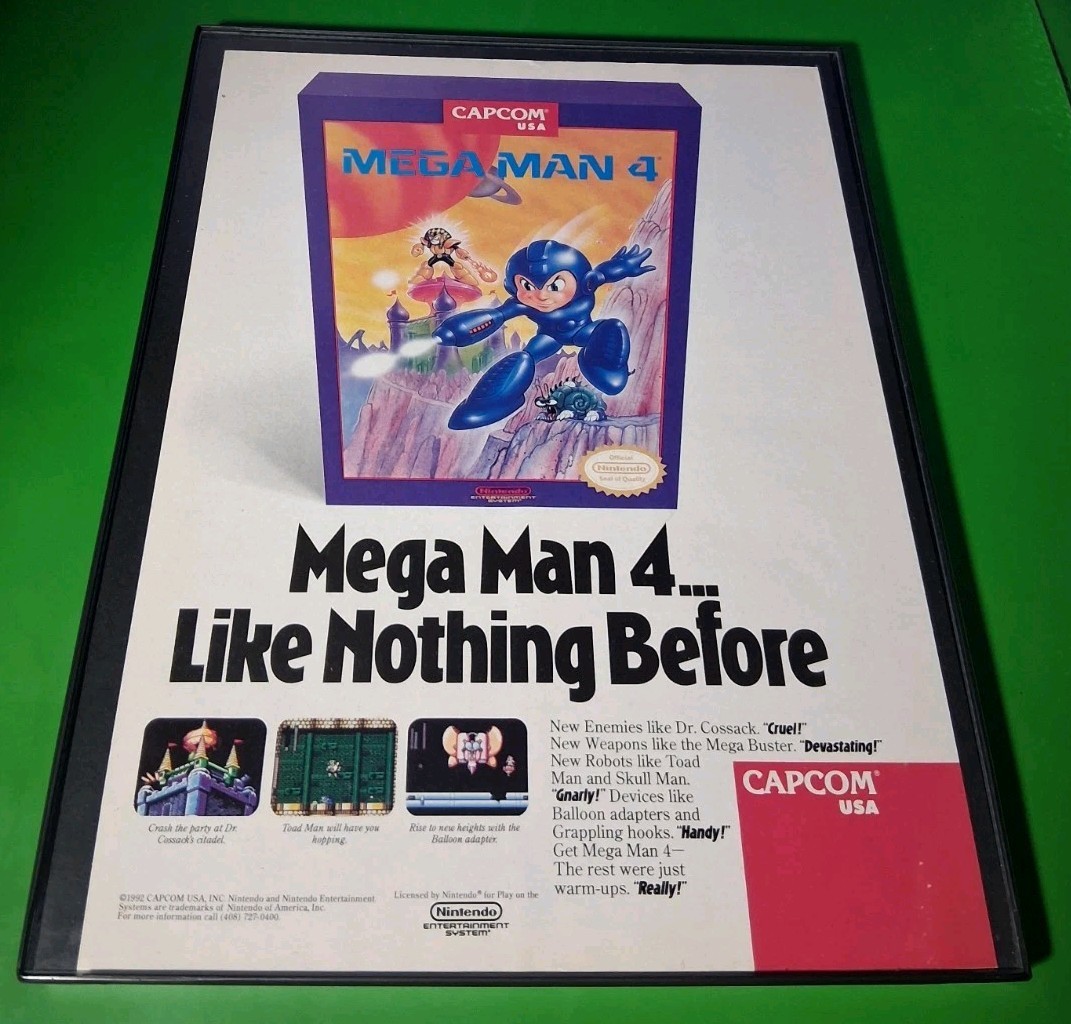 Mega Man 4 Video Game 1990s Print Ad Framed 8.5×11