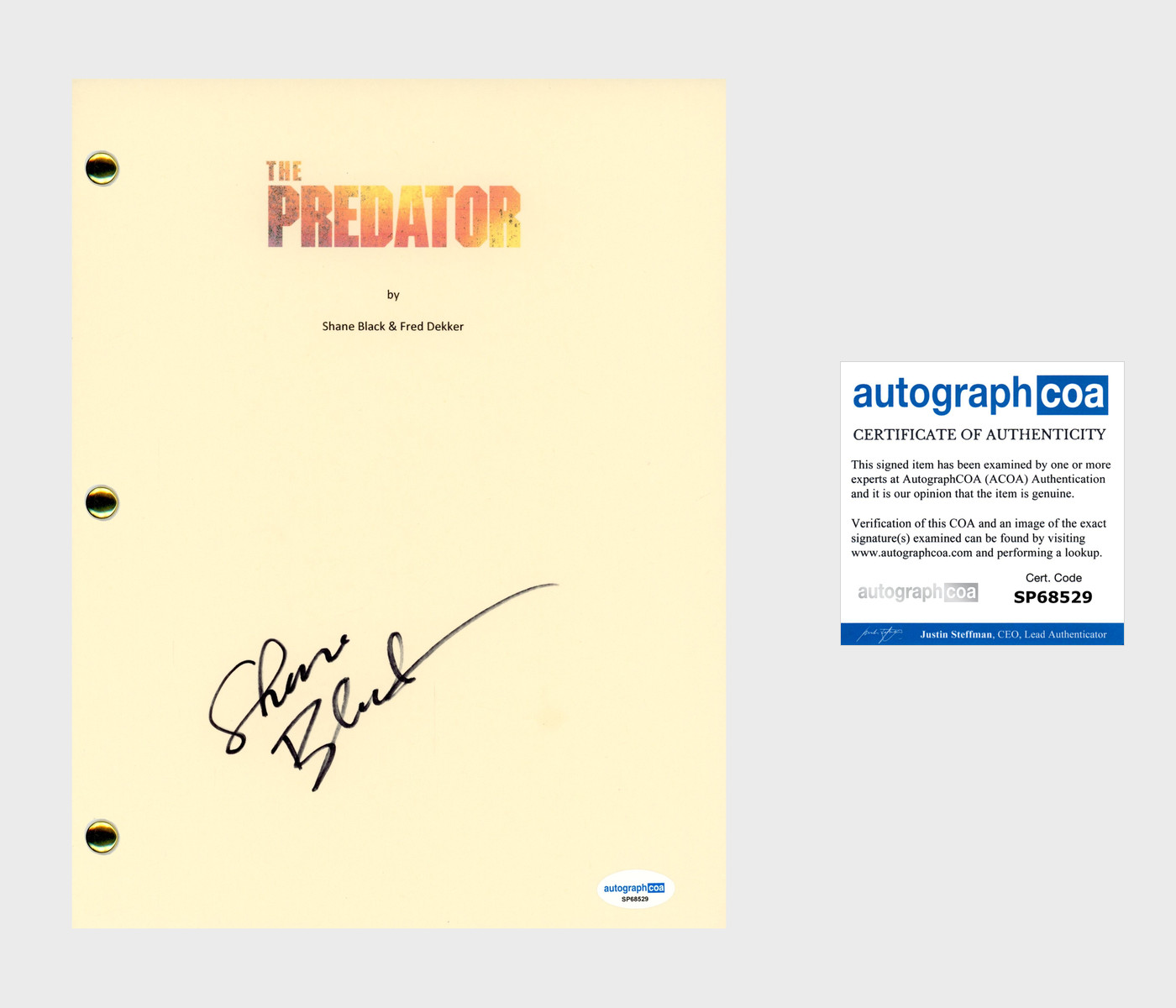 Shane Black “The Predator” Signed Autograph Full Movie Script 2018 Director ACOA