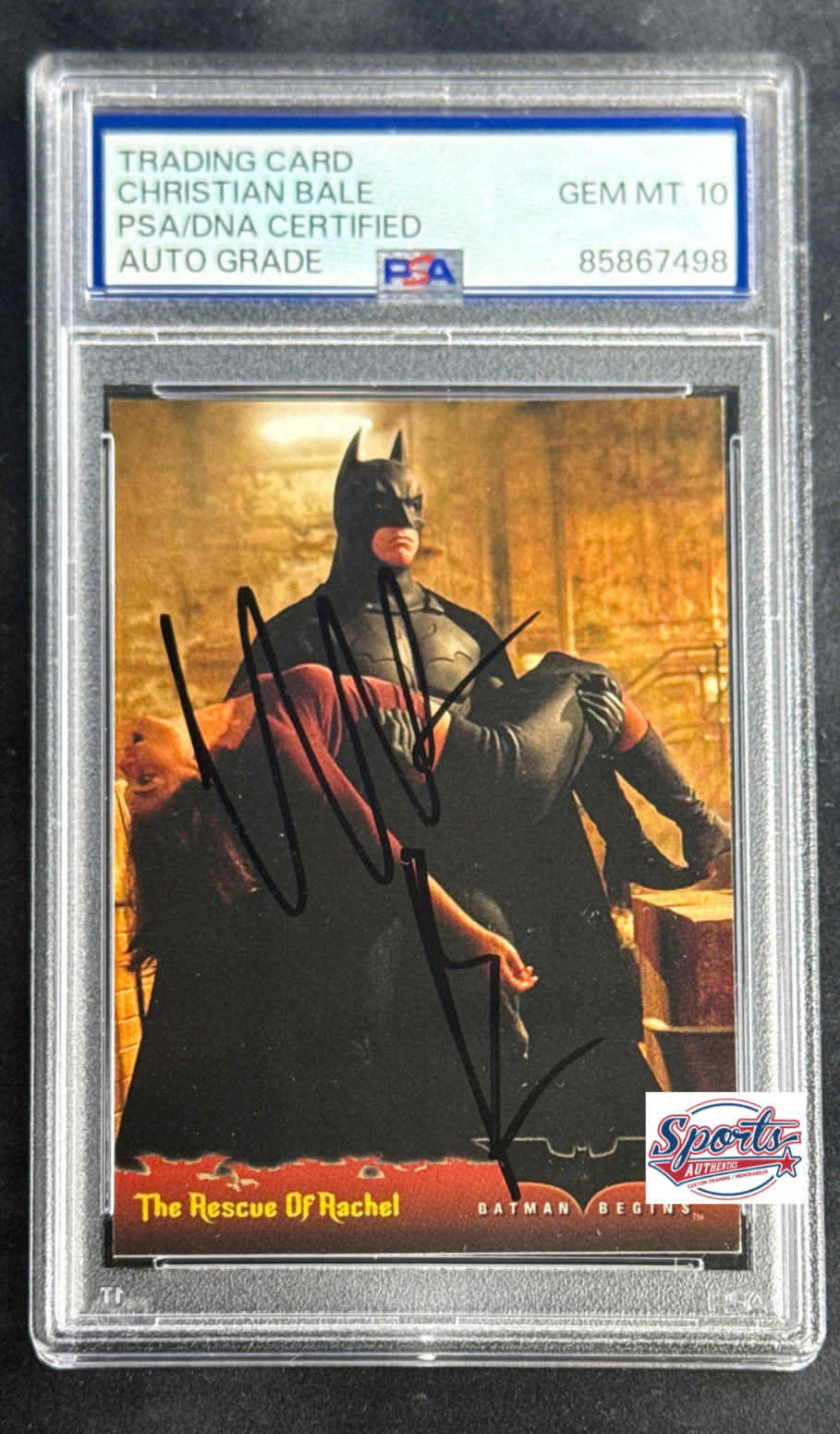 Christian Bale Signed 2005 Topps Batman Begins Card #62 PSA 10