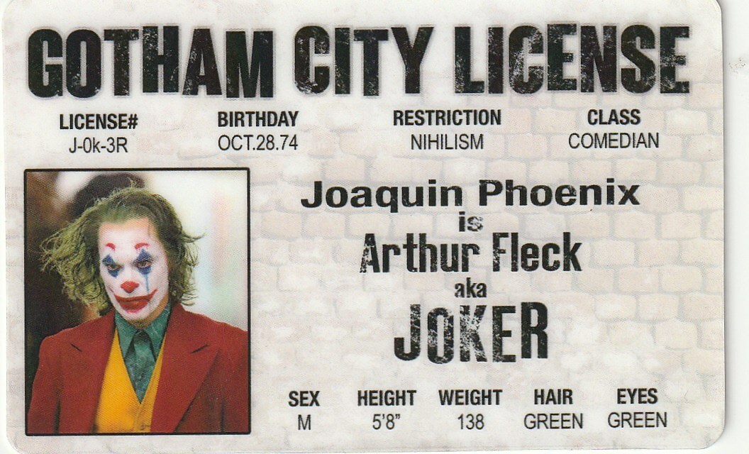 Gothan City JOKER ( Batman Villain ) Arthur Fleck card Fake ID Drivers License