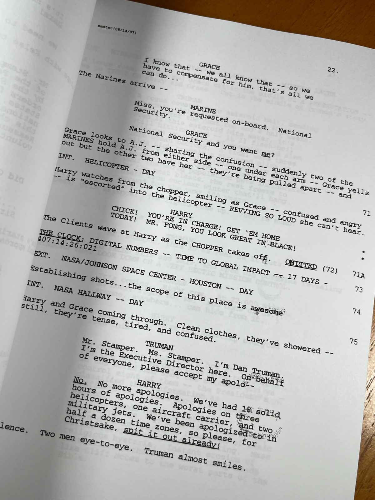 Armageddon Script Signed- Autograph Reprints- Bruce Willis, Ben Affleck- 119 Pgs
