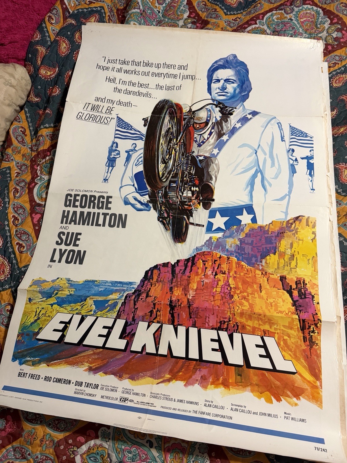 vintage 1971 “EVEL KNIEVEL” ORIGINAL (41×27”) MOVIE POSTER promo DAREDEVIL RARE