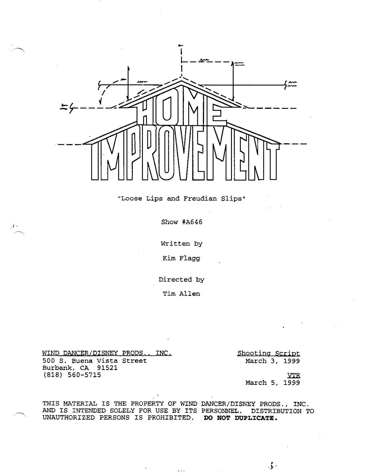 HOME IMPROVEMENT TV Comedy Series Script, Tim Allen Sitcom Signed (Copy)