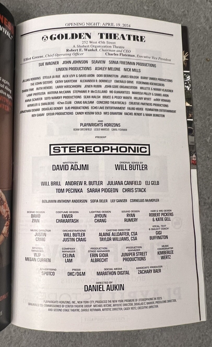 NEW Broadway Play Playbill 2024 Stereophonic