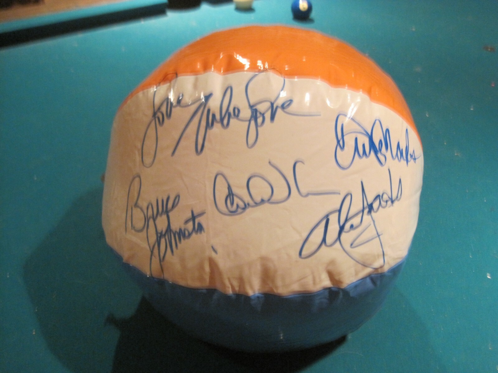 5 BEACH BOYS Signed Beach Ball Photos of Signing CARL MIKE AL BRUCE DAVID 1994