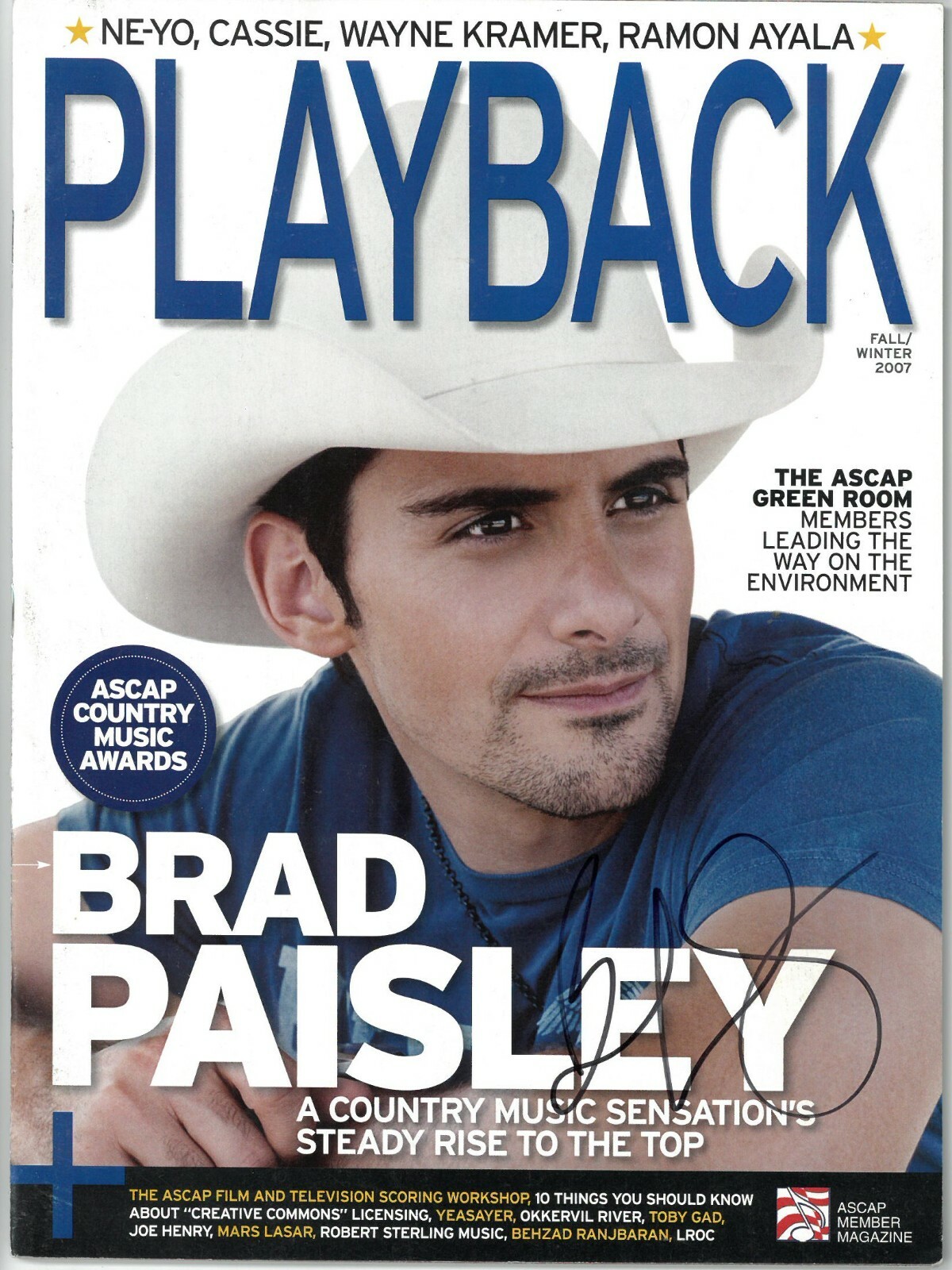 Brad Paisley signed Playback Full Magazine Fall/Winter 2007 – JSA (no label)