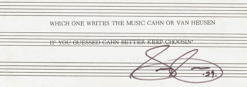 SAMMY CAHN – TYPED NOTE ON SHEET MUSIC SIGNED 1979