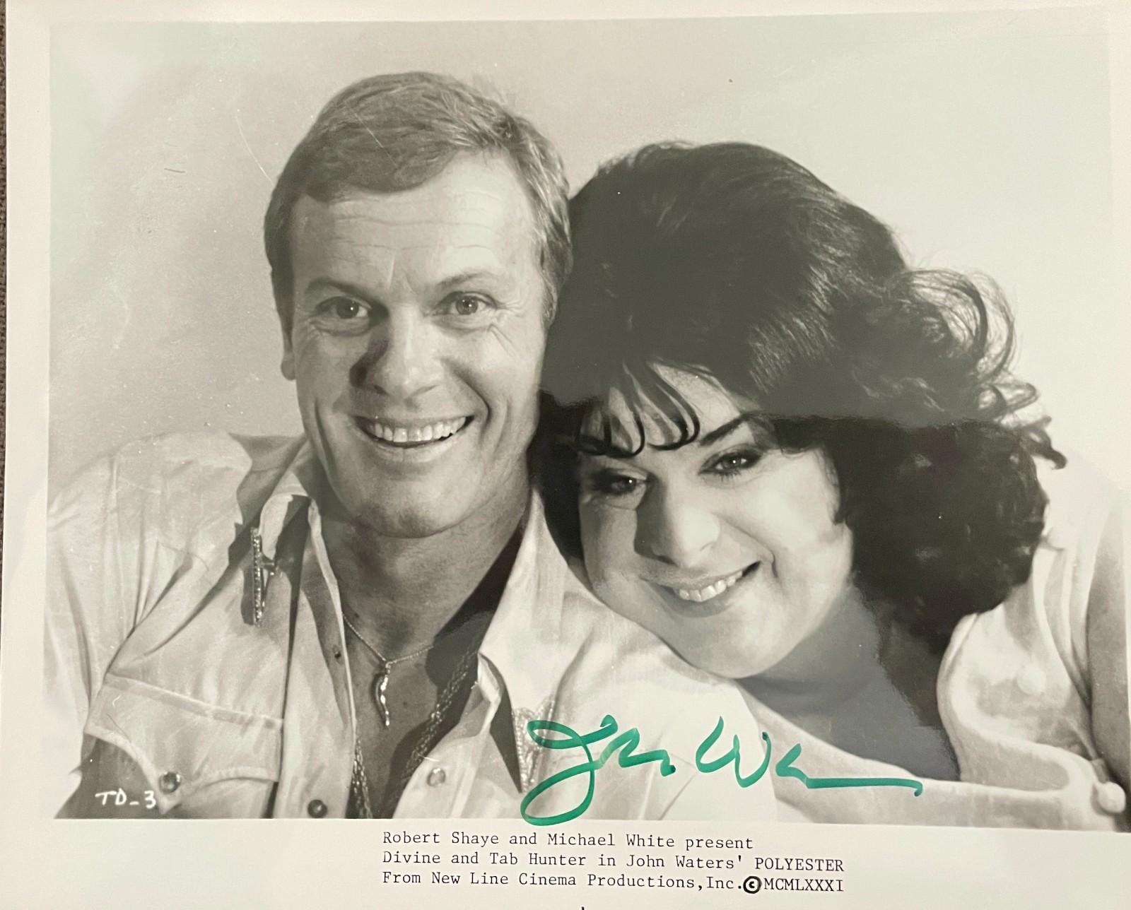 DIVINE & TAB HUNTER “POLYESTER” PHOTO SIGNED BY JOHN WATERS w/COA!